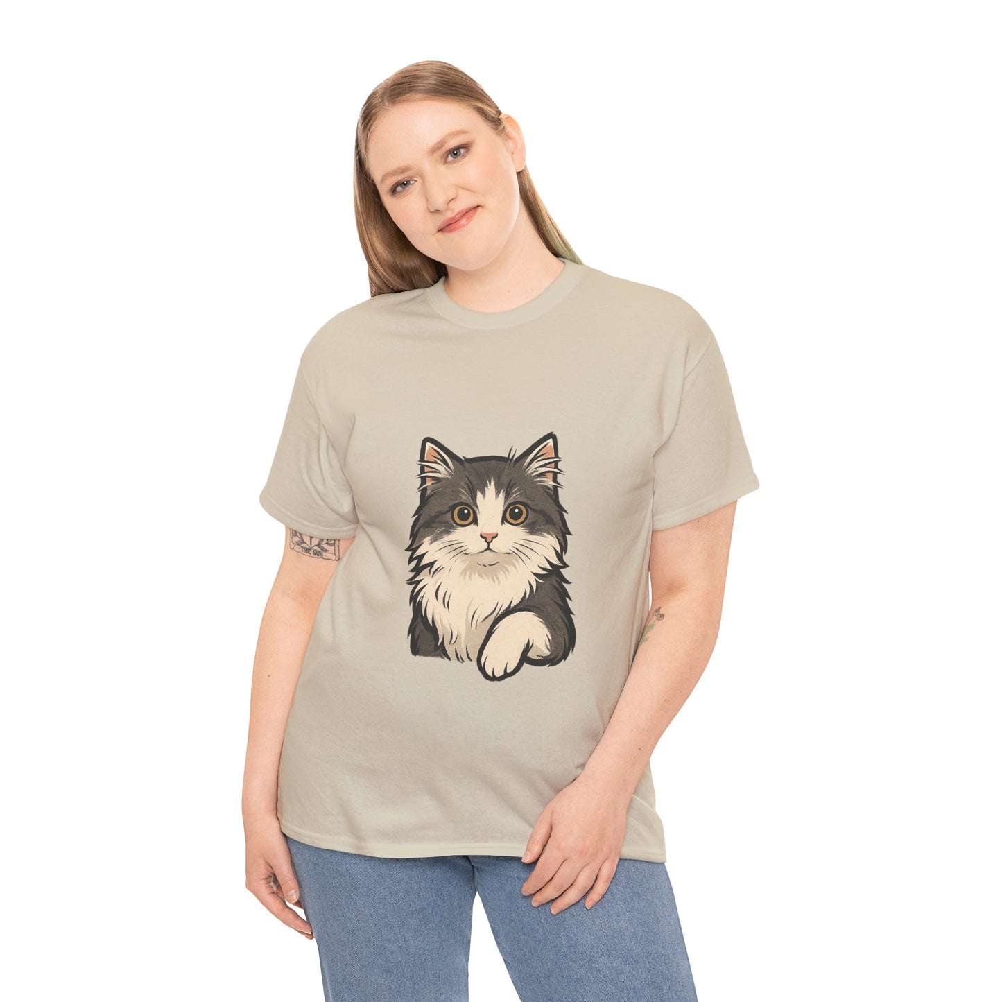Cute Cat Unisex Heavy Cotton Tee, Animal Lover Gift, Pet Owner Shirt, Cat Lover Apparel, Animal Themed Tee, Casual Everyday Wear
