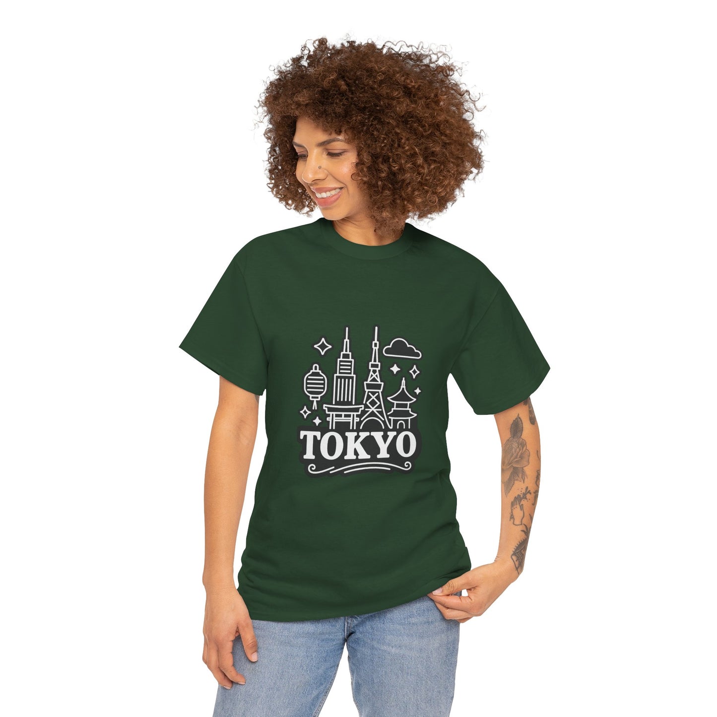 Tokyo Cityscape Unisex Heavy Cotton Tee, Graphic Tee, Travel T-Shirt, Urban Outfit, Gift for Travelers, Tokyo Lover Apparel