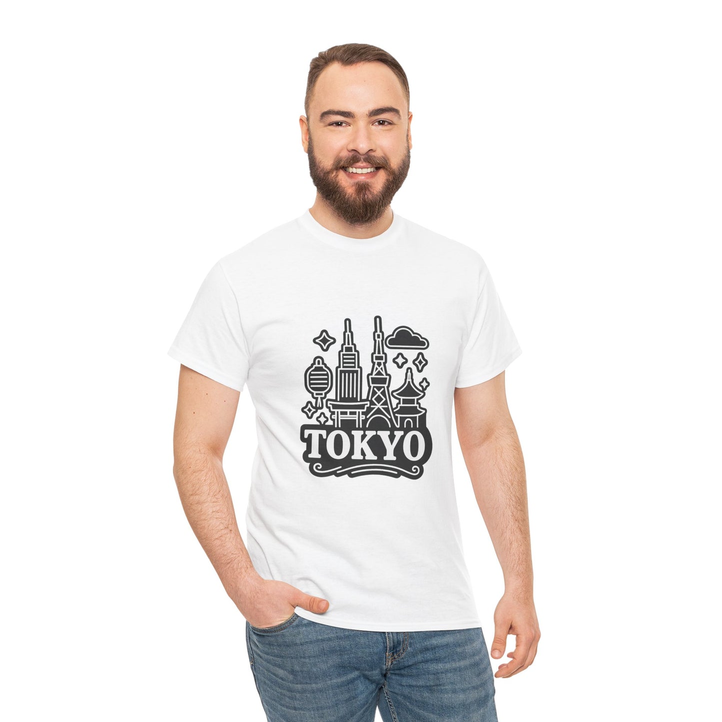 Tokyo Cityscape Unisex Heavy Cotton Tee, Graphic Tee, Travel T-Shirt, Urban Outfit, Gift for Travelers, Tokyo Lover Apparel