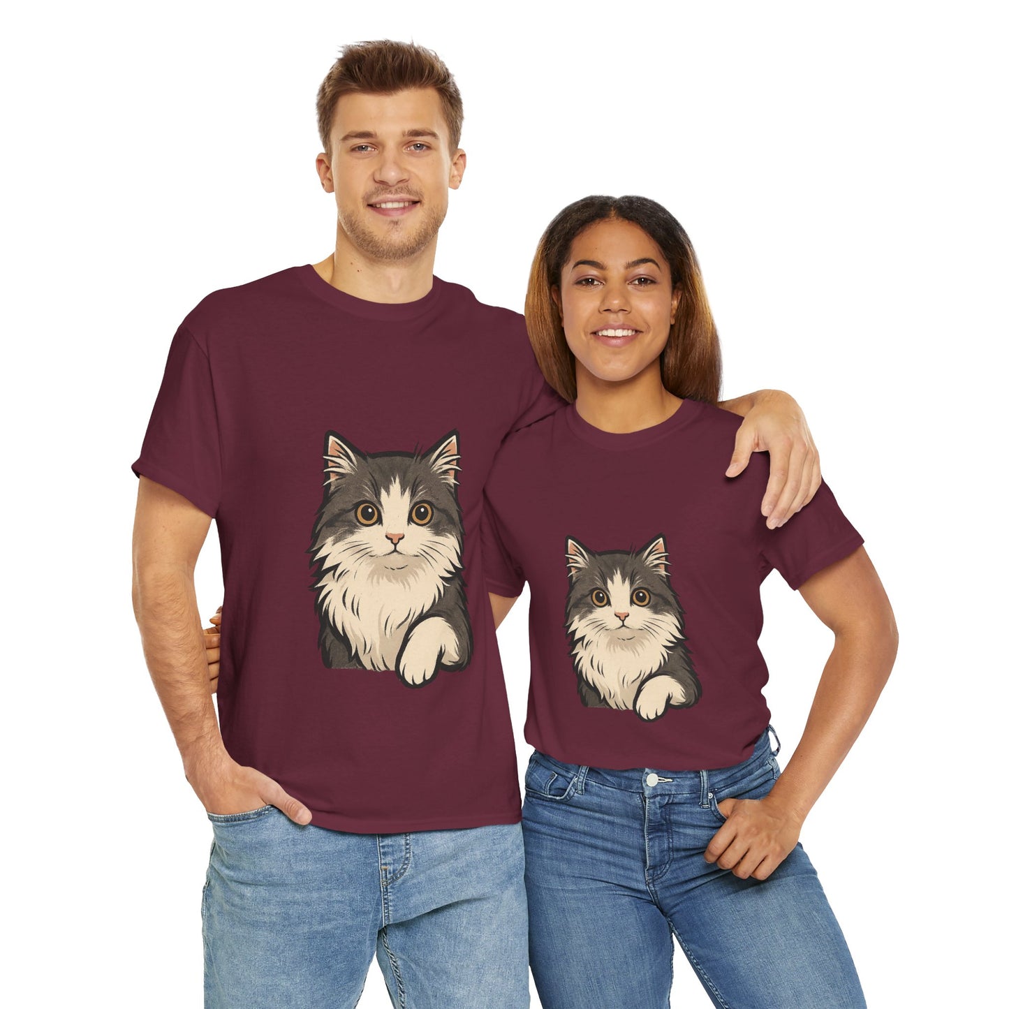 Cute Cat Unisex Heavy Cotton Tee, Animal Lover Gift, Pet Owner Shirt, Cat Lover Apparel, Animal Themed Tee, Casual Everyday Wear