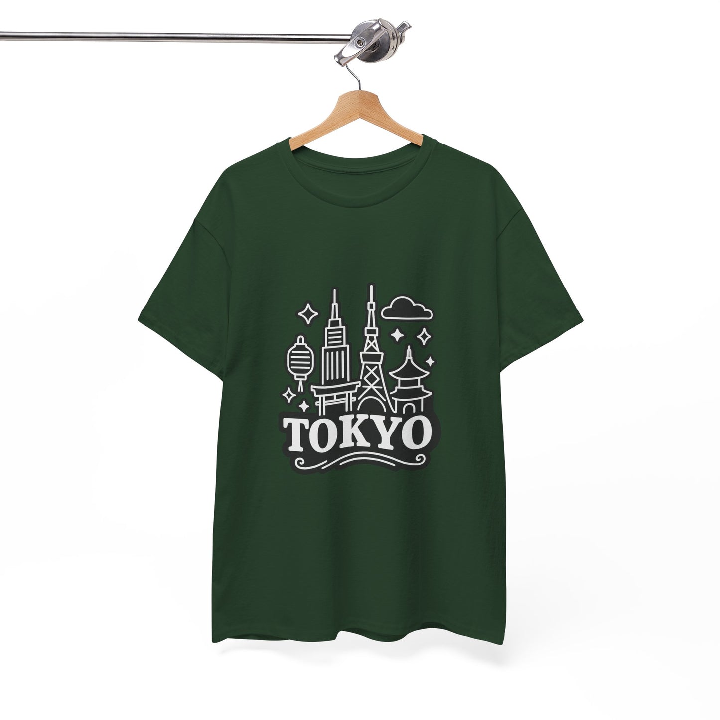 Tokyo Cityscape Unisex Heavy Cotton Tee, Graphic Tee, Travel T-Shirt, Urban Outfit, Gift for Travelers, Tokyo Lover Apparel