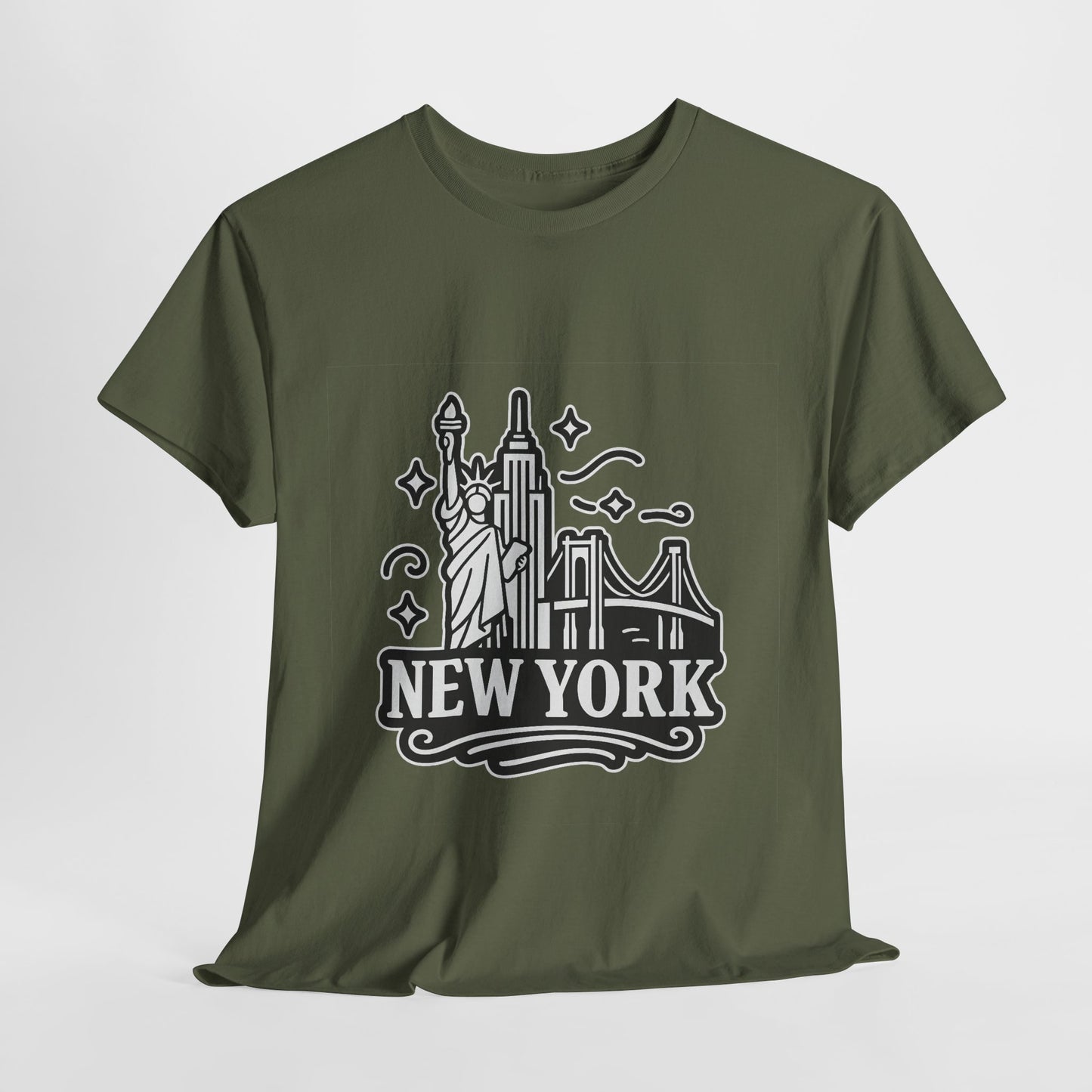 New York Skyline Unisex Heavy Cotton Tee, NYC T-Shirt, Travel Souvenir Shirt, Gift for New Yorkers, Cityscape Apparel