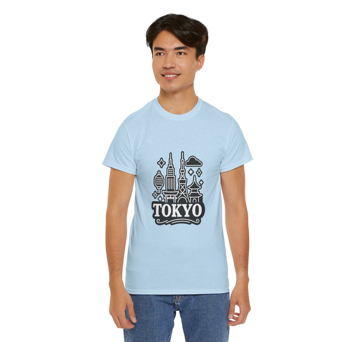 Tokyo Cityscape Unisex Heavy Cotton Tee, Graphic Tee, Travel T-Shirt, Urban Outfit, Gift for Travelers, Tokyo Lover Apparel