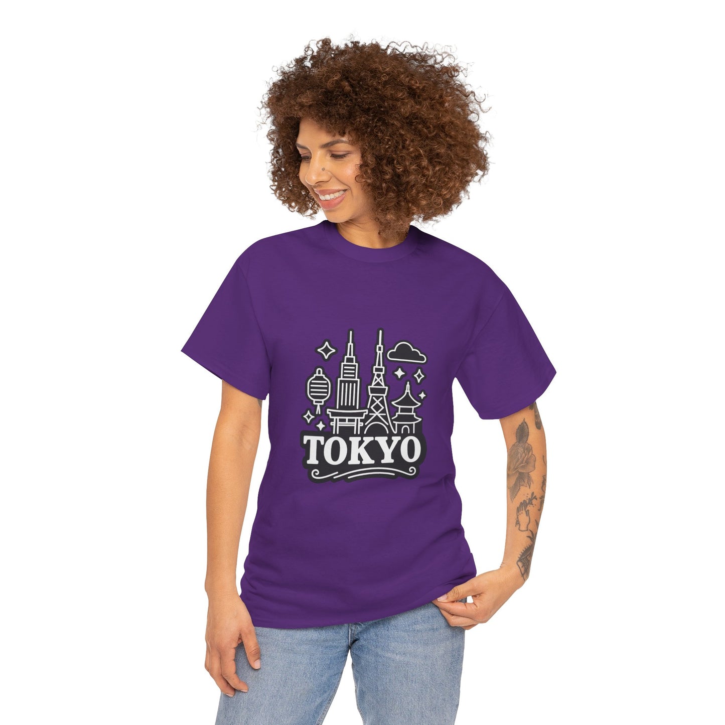 Tokyo Cityscape Unisex Heavy Cotton Tee, Graphic Tee, Travel T-Shirt, Urban Outfit, Gift for Travelers, Tokyo Lover Apparel