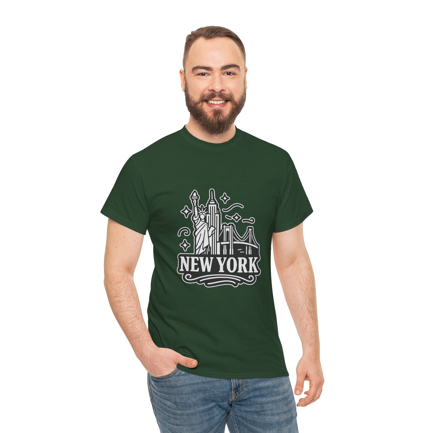 New York Skyline Unisex Heavy Cotton Tee, NYC T-Shirt, Travel Souvenir Shirt, Gift for New Yorkers, Cityscape Apparel