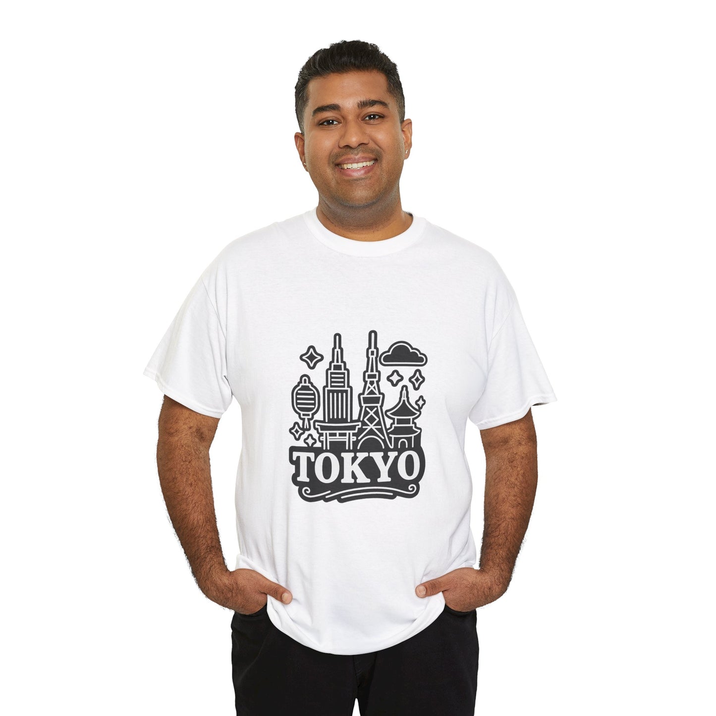 Tokyo Cityscape Unisex Heavy Cotton Tee, Graphic Tee, Travel T-Shirt, Urban Outfit, Gift for Travelers, Tokyo Lover Apparel
