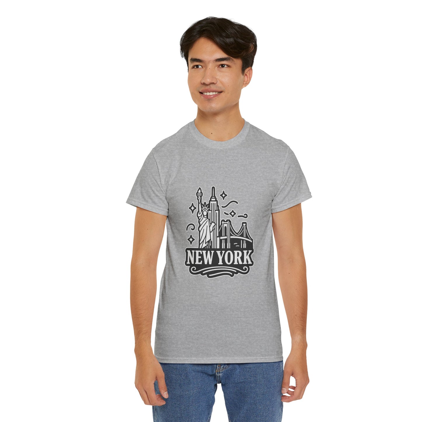 New York Skyline Unisex Heavy Cotton Tee, NYC T-Shirt, Travel Souvenir Shirt, Gift for New Yorkers, Cityscape Apparel