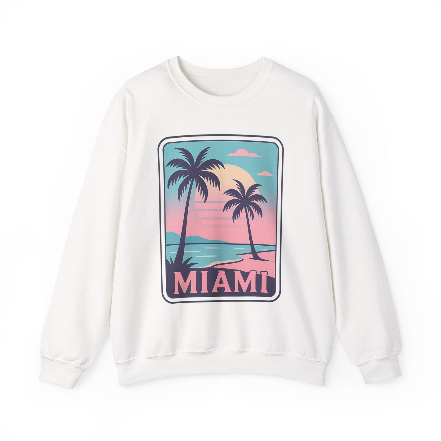 Miami Sunset Crewneck Sweatshirt, Unisex Sweatshirt, Beach Vibes Apparel, Vacation Wear, Gift for Miami Lovers