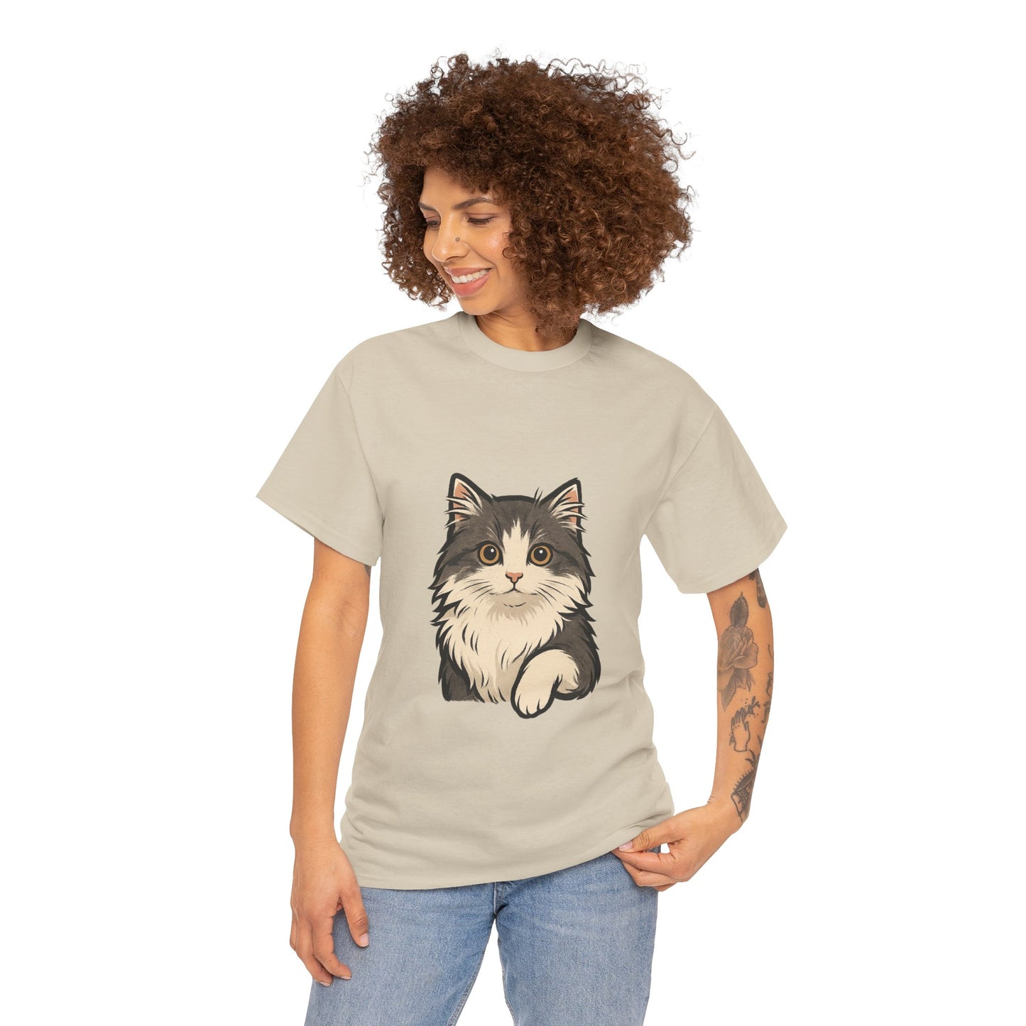 Cute Cat Unisex Heavy Cotton Tee, Animal Lover Gift, Pet Owner Shirt, Cat Lover Apparel, Animal Themed Tee, Casual Everyday Wear