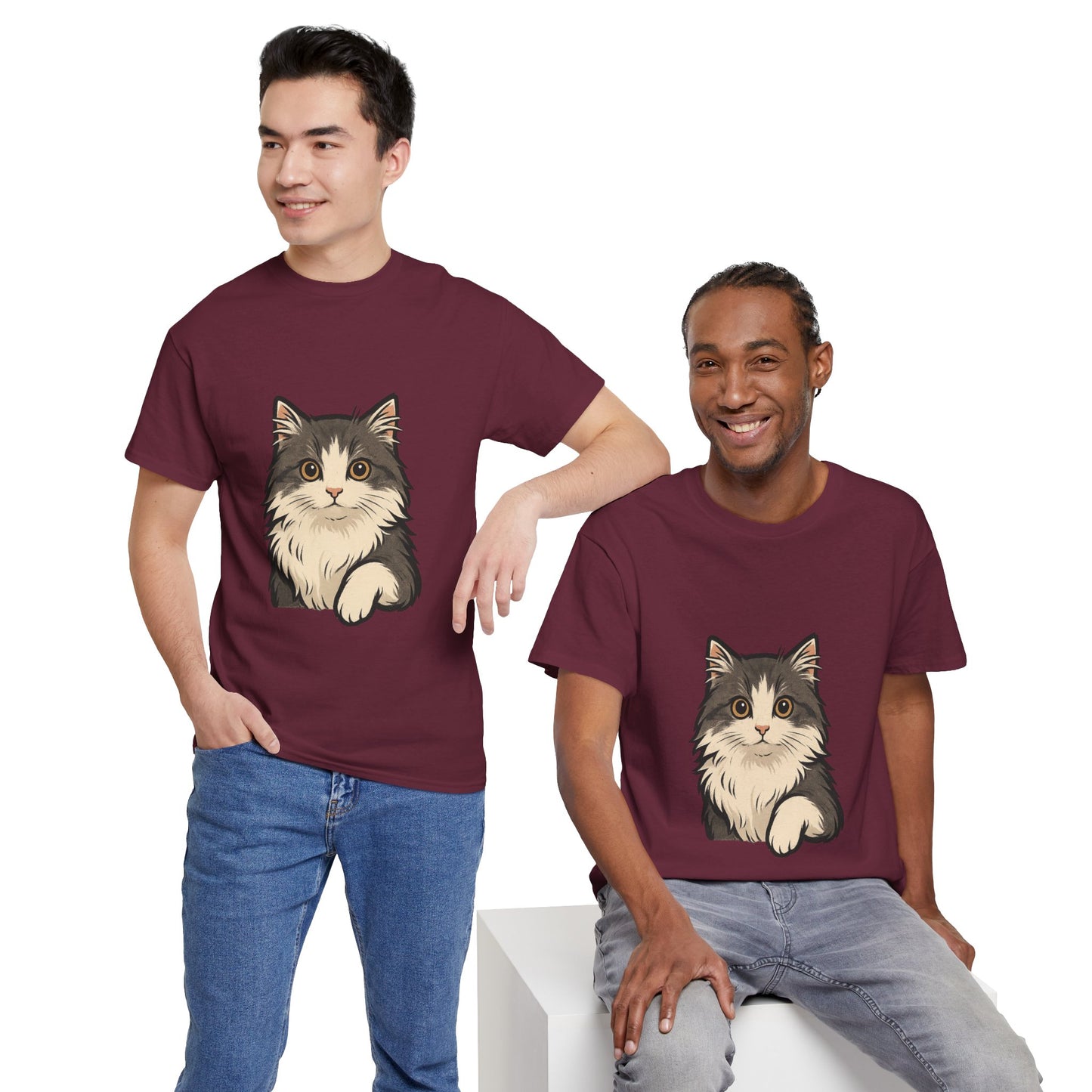 Cute Cat Unisex Heavy Cotton Tee, Animal Lover Gift, Pet Owner Shirt, Cat Lover Apparel, Animal Themed Tee, Casual Everyday Wear