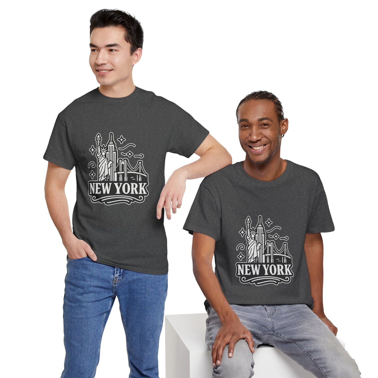 New York Skyline Unisex Heavy Cotton Tee, NYC T-Shirt, Travel Souvenir Shirt, Gift for New Yorkers, Cityscape Apparel