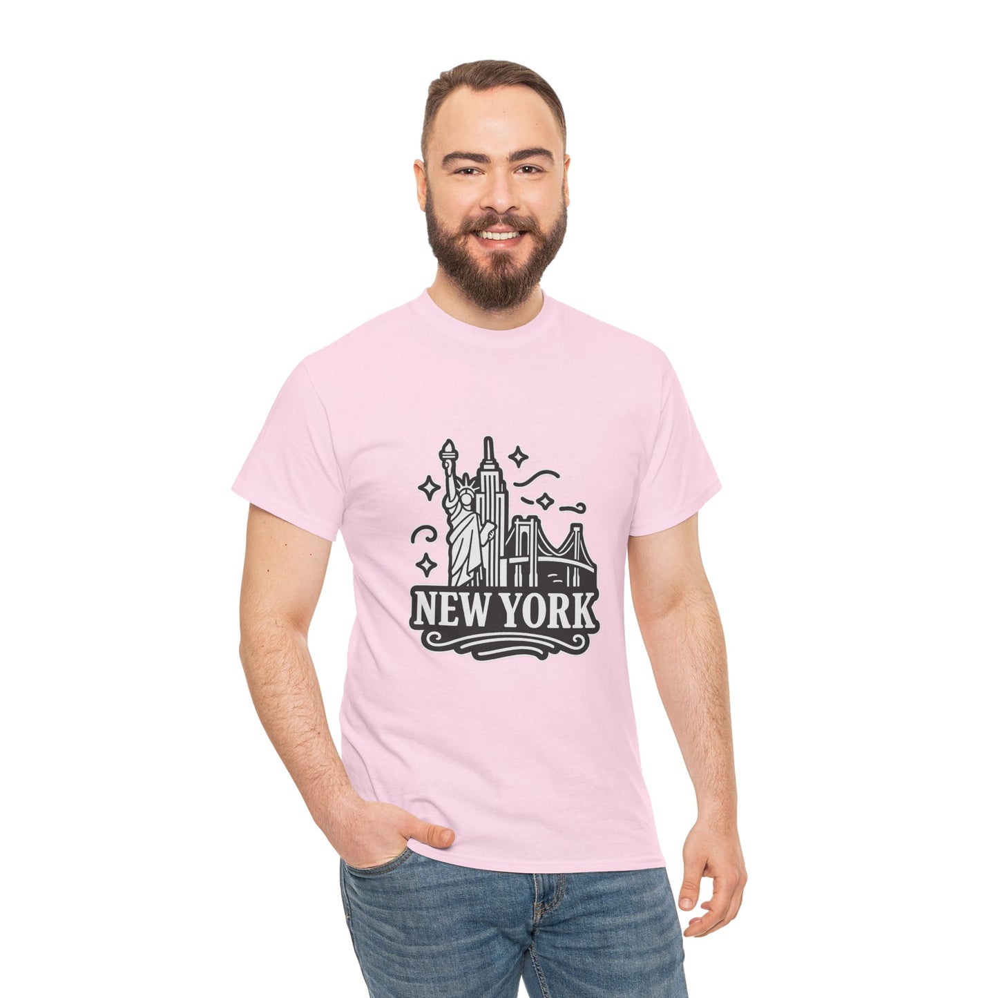 New York Skyline Unisex Heavy Cotton Tee, NYC T-Shirt, Travel Souvenir Shirt, Gift for New Yorkers, Cityscape Apparel