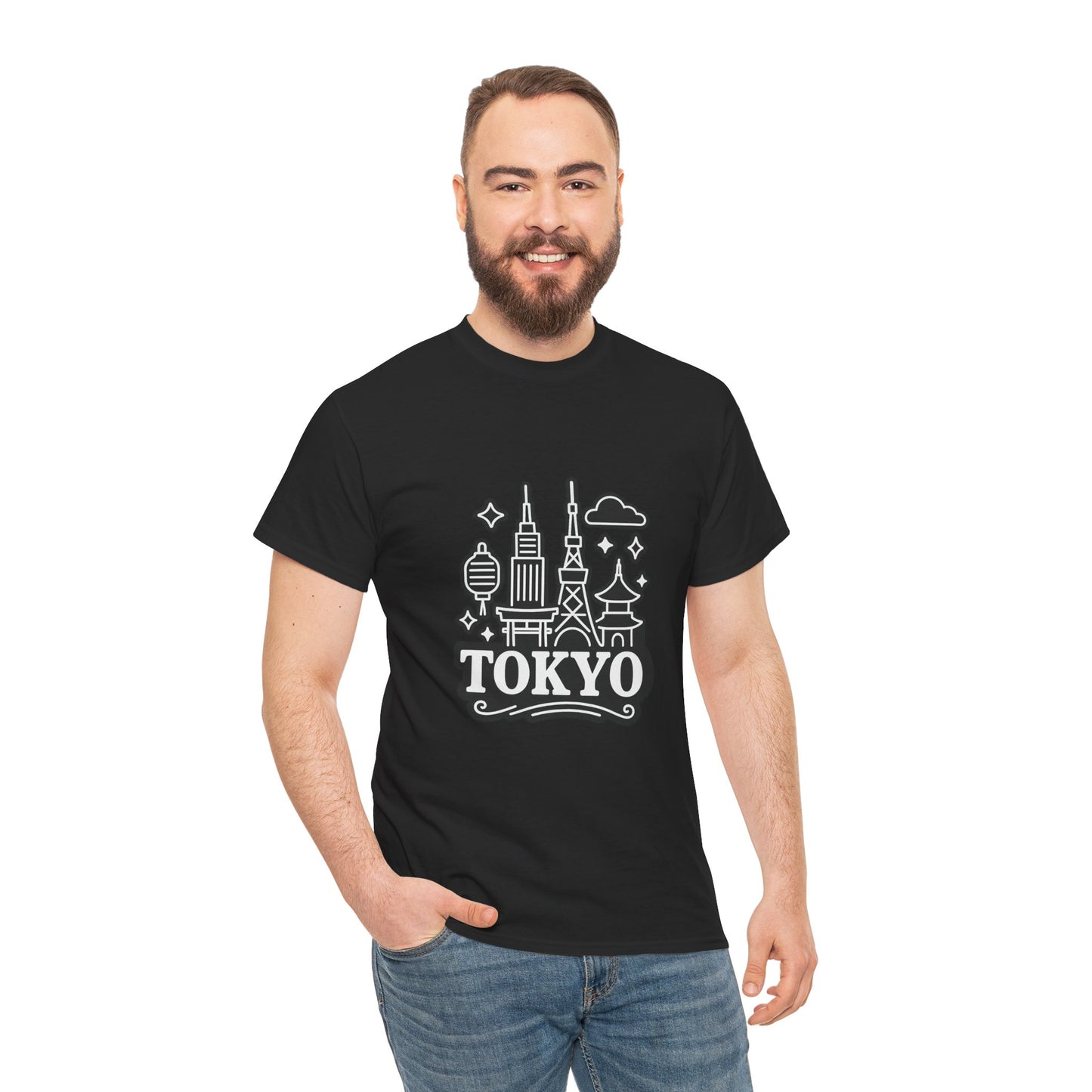 Tokyo Cityscape Unisex Heavy Cotton Tee, Graphic Tee, Travel T-Shirt, Urban Outfit, Gift for Travelers, Tokyo Lover Apparel