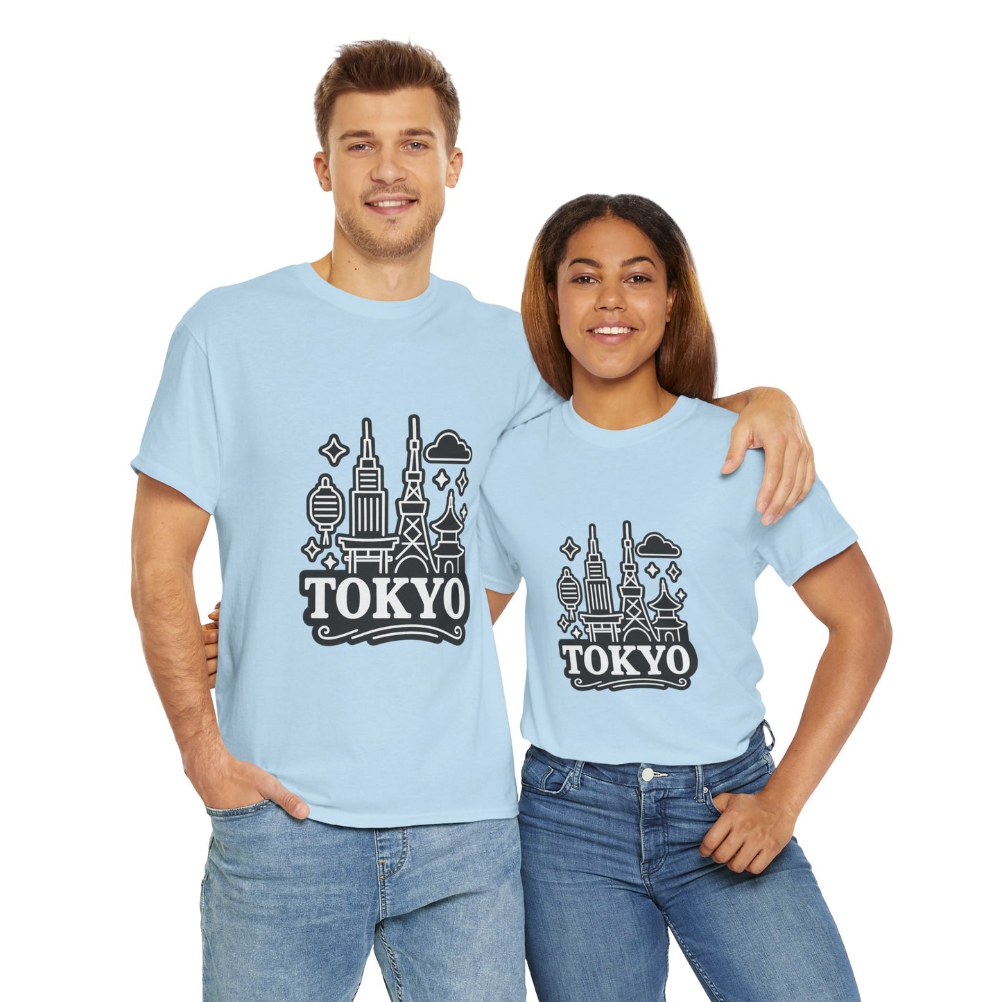 Tokyo Cityscape Unisex Heavy Cotton Tee, Graphic Tee, Travel T-Shirt, Urban Outfit, Gift for Travelers, Tokyo Lover Apparel