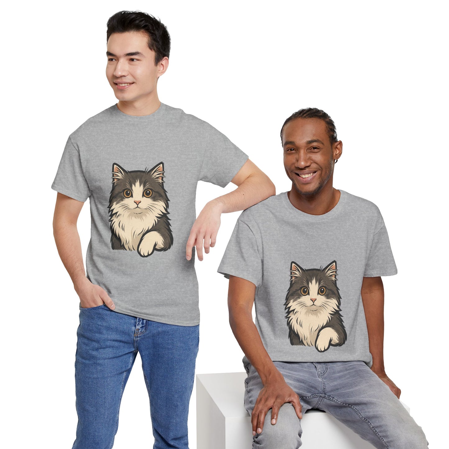 Cute Cat Unisex Heavy Cotton Tee, Animal Lover Gift, Pet Owner Shirt, Cat Lover Apparel, Animal Themed Tee, Casual Everyday Wear