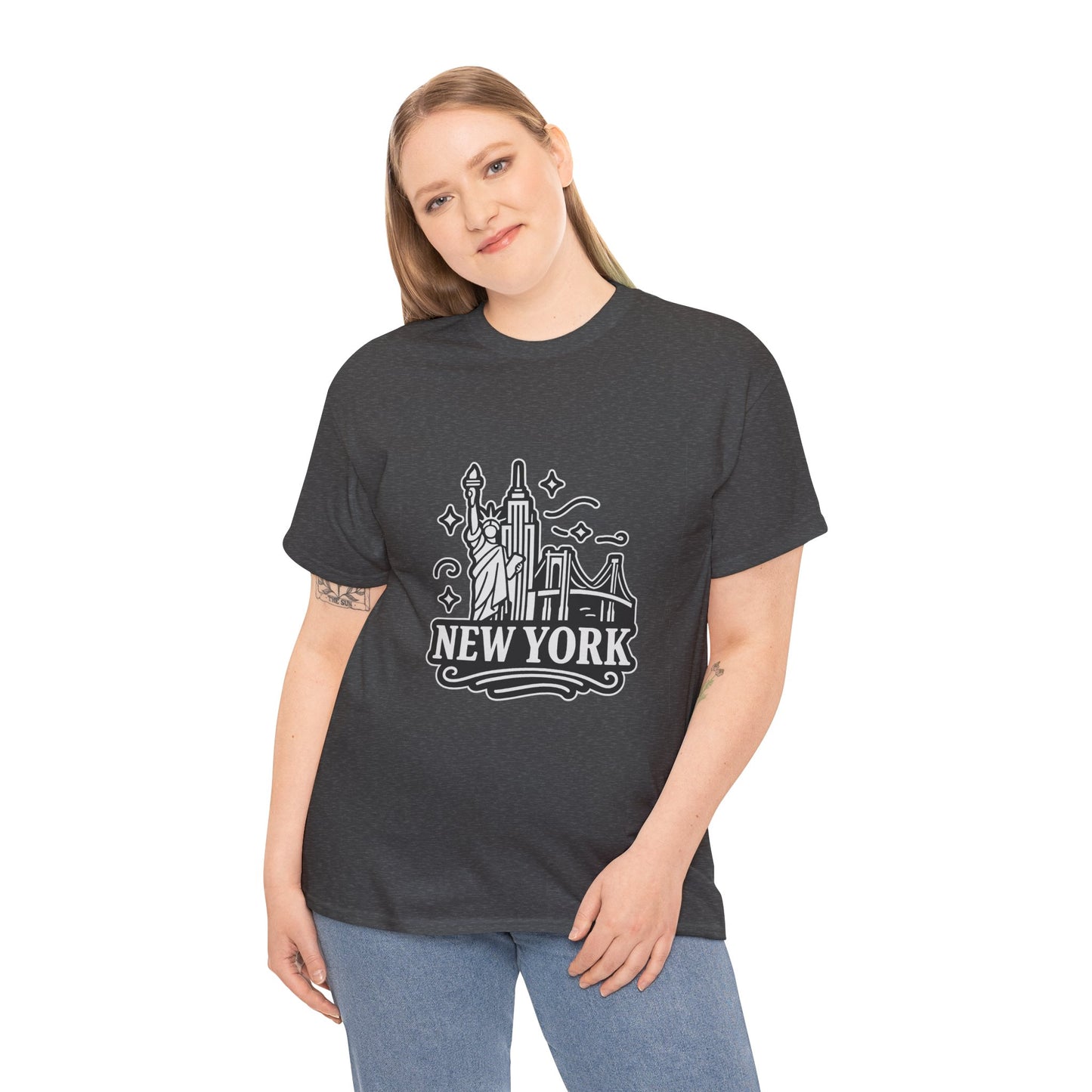 New York Skyline Unisex Heavy Cotton Tee, NYC T-Shirt, Travel Souvenir Shirt, Gift for New Yorkers, Cityscape Apparel