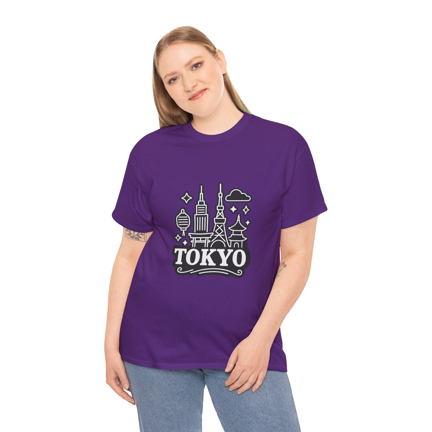 Tokyo Cityscape Unisex Heavy Cotton Tee, Graphic Tee, Travel T-Shirt, Urban Outfit, Gift for Travelers, Tokyo Lover Apparel