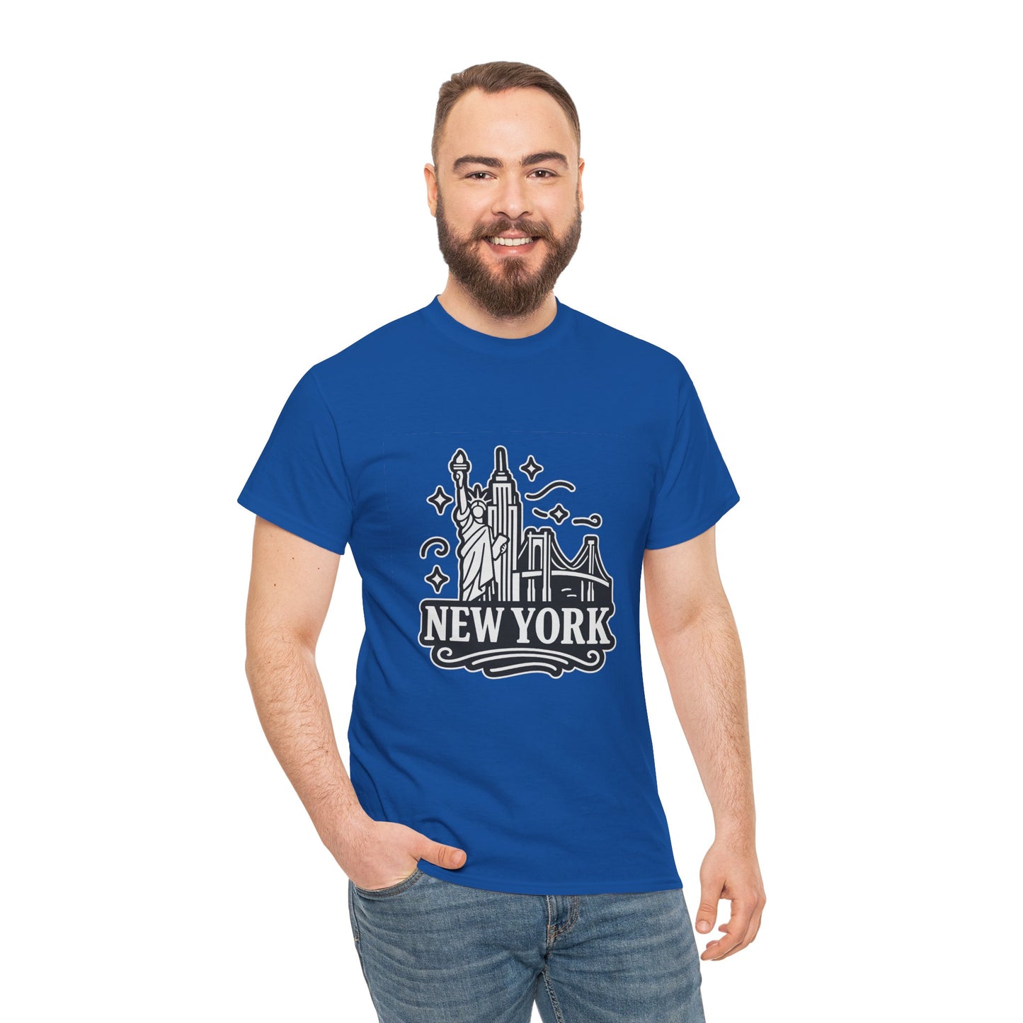 New York Skyline Unisex Heavy Cotton Tee, NYC T-Shirt, Travel Souvenir Shirt, Gift for New Yorkers, Cityscape Apparel