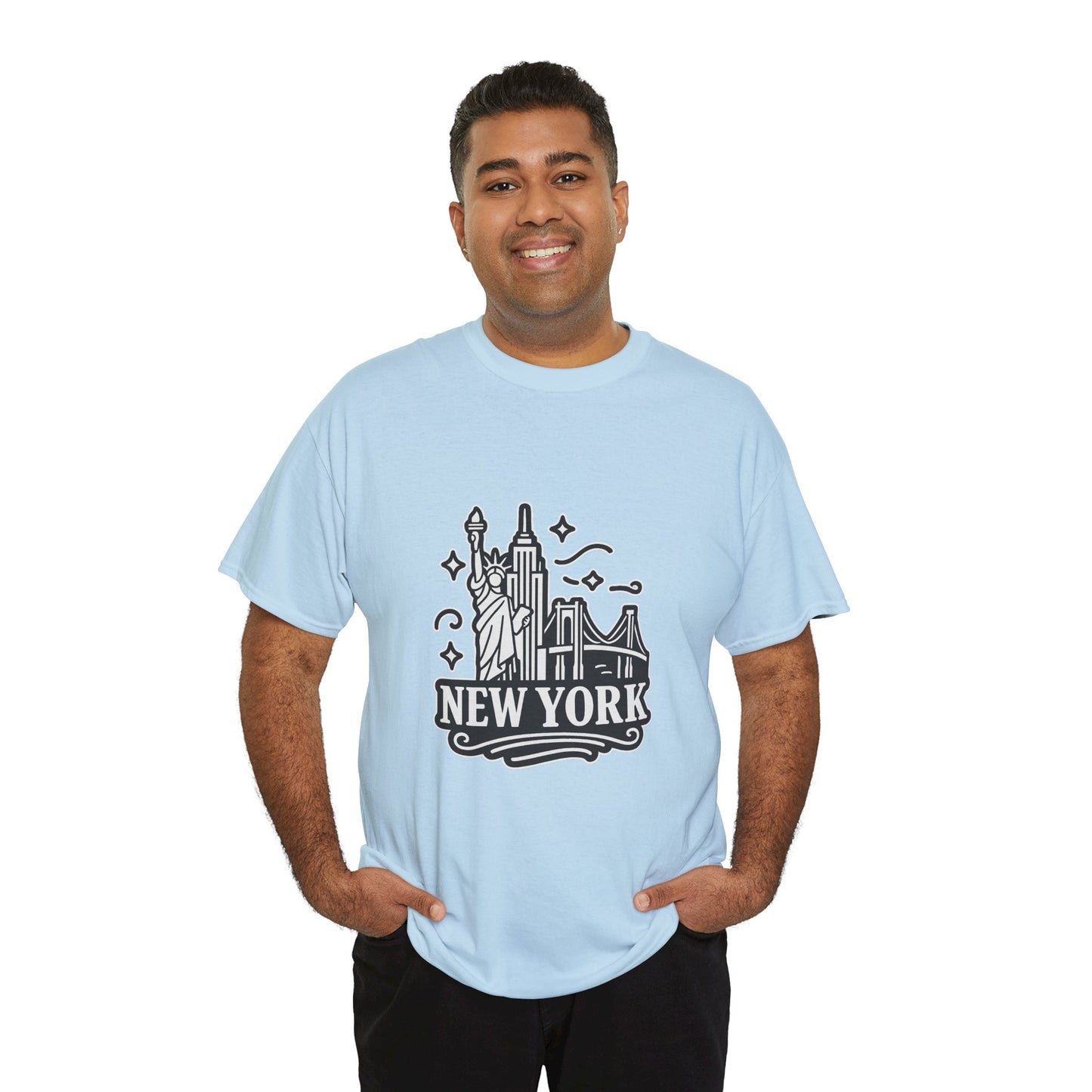 New York Skyline Unisex Heavy Cotton Tee, NYC T-Shirt, Travel Souvenir Shirt, Gift for New Yorkers, Cityscape Apparel