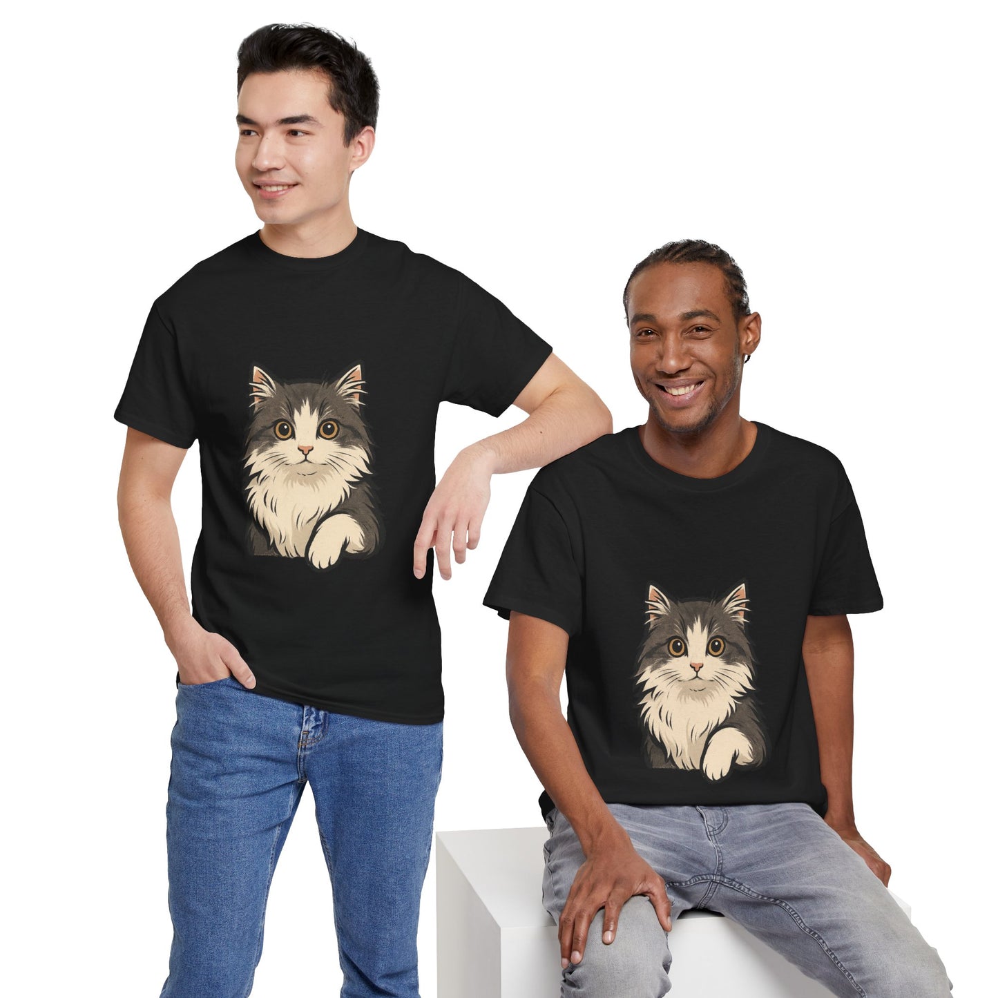 Cute Cat Unisex Heavy Cotton Tee, Animal Lover Gift, Pet Owner Shirt, Cat Lover Apparel, Animal Themed Tee, Casual Everyday Wear