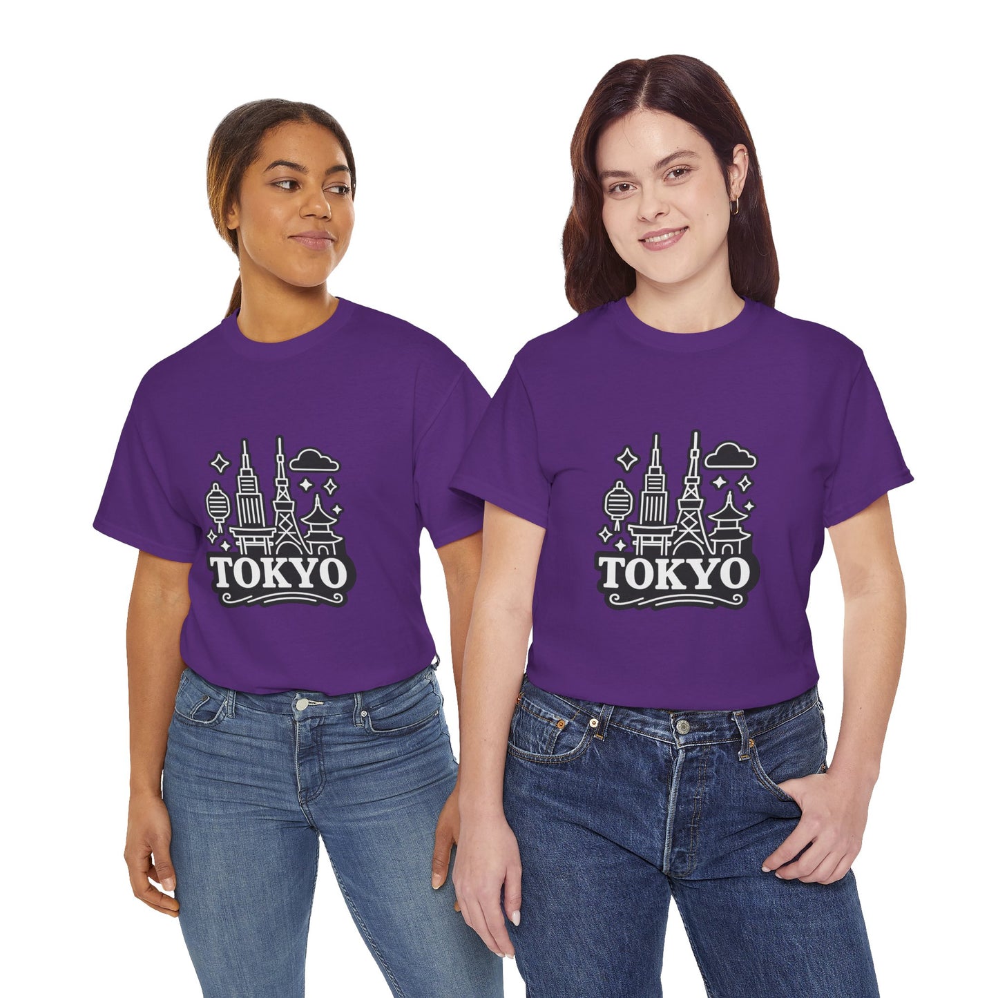 Tokyo Cityscape Unisex Heavy Cotton Tee, Graphic Tee, Travel T-Shirt, Urban Outfit, Gift for Travelers, Tokyo Lover Apparel