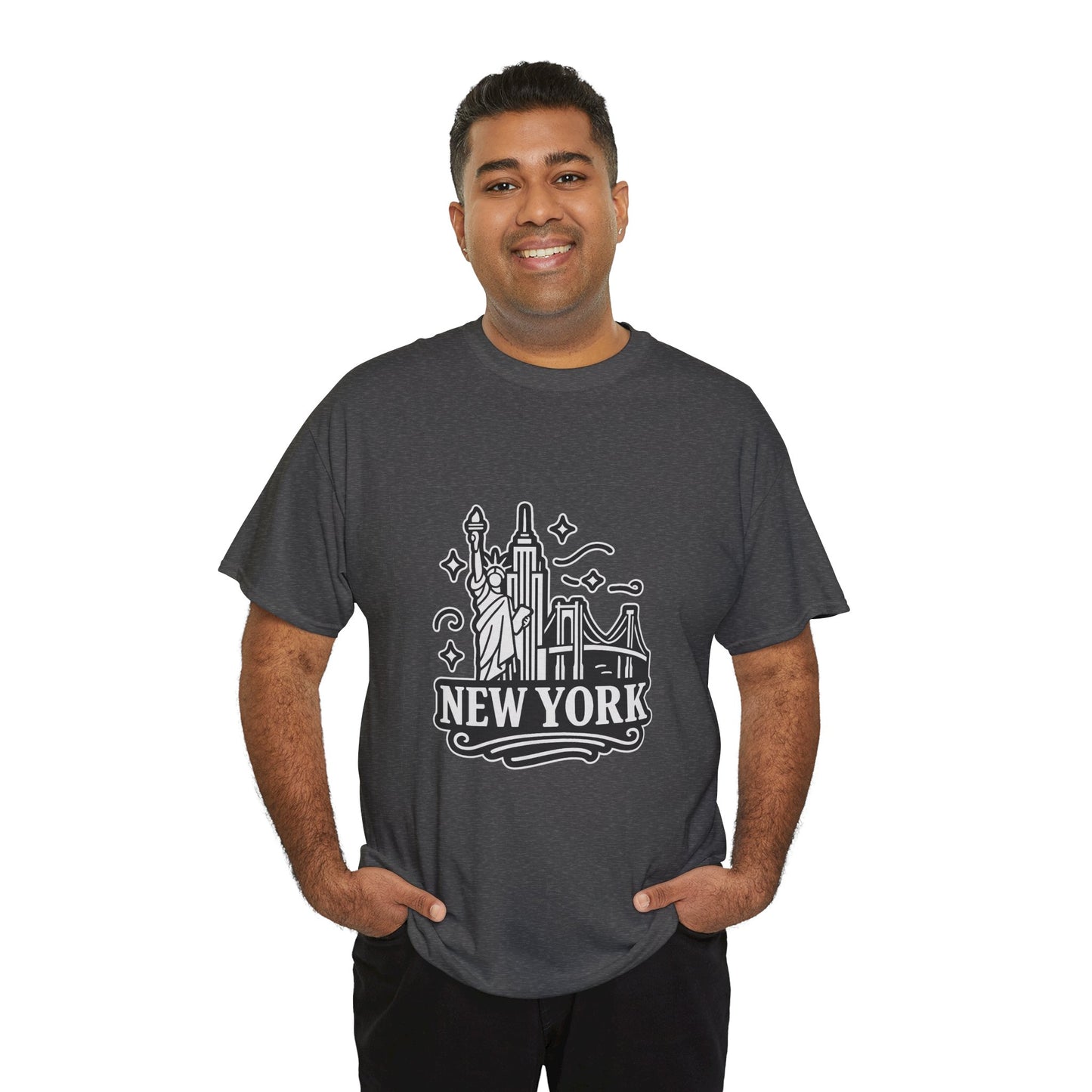 New York Skyline Unisex Heavy Cotton Tee, NYC T-Shirt, Travel Souvenir Shirt, Gift for New Yorkers, Cityscape Apparel