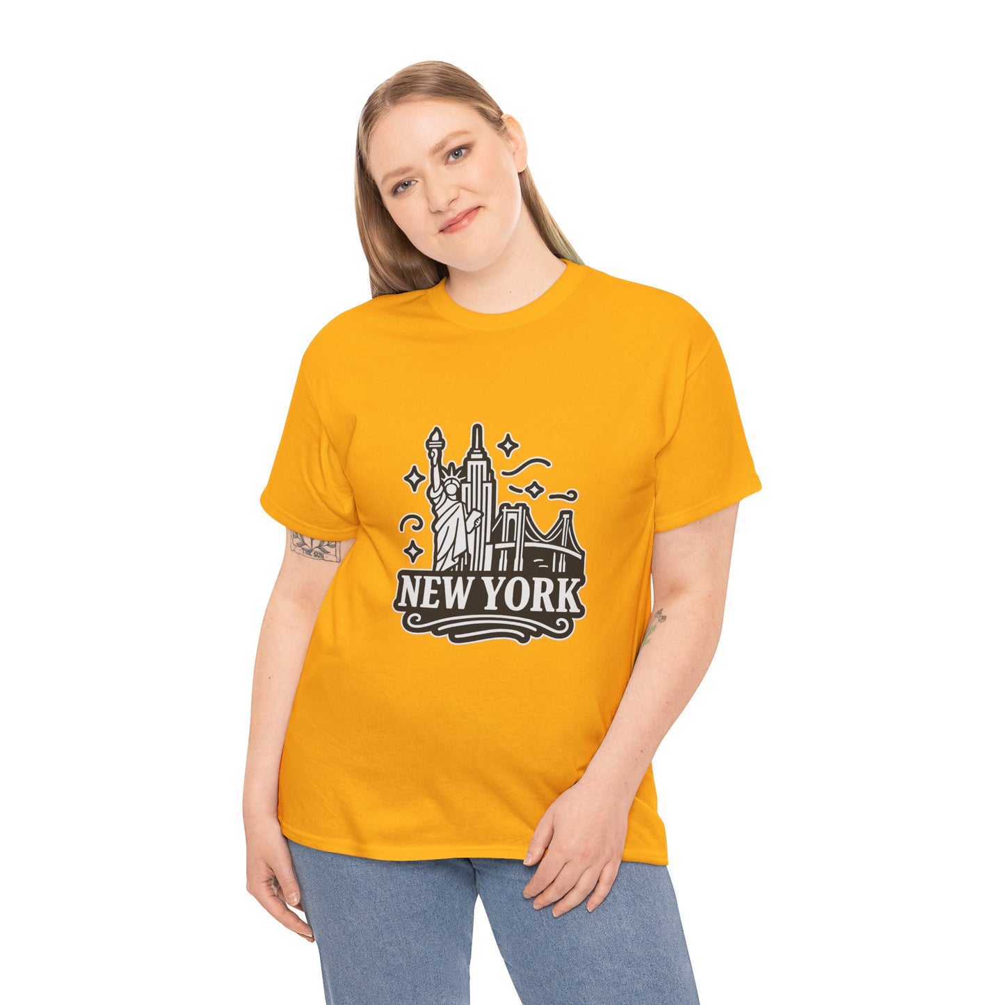 New York Skyline Unisex Heavy Cotton Tee, NYC T-Shirt, Travel Souvenir Shirt, Gift for New Yorkers, Cityscape Apparel