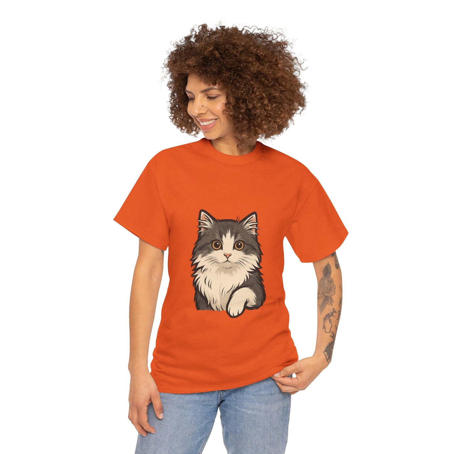 Cute Cat Unisex Heavy Cotton Tee, Animal Lover Gift, Pet Owner Shirt, Cat Lover Apparel, Animal Themed Tee, Casual Everyday Wear
