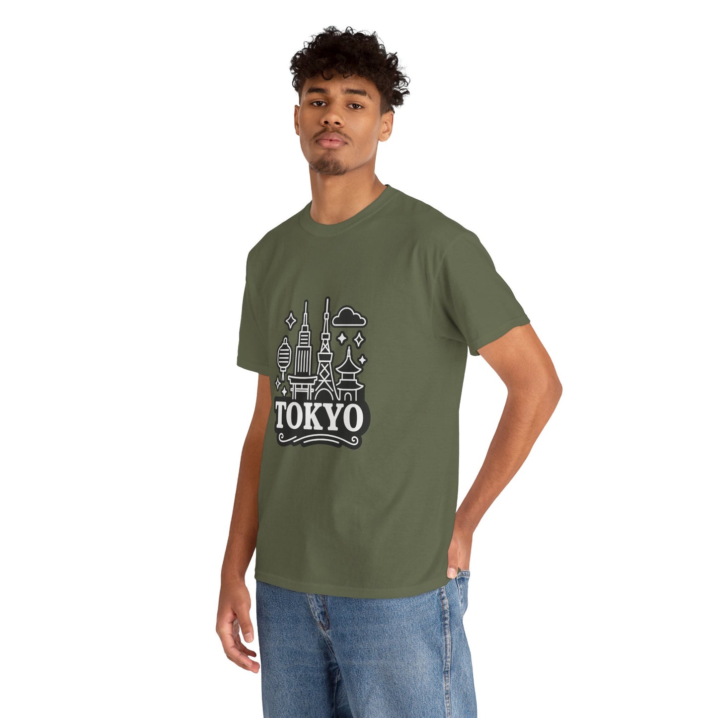 Tokyo Cityscape Unisex Heavy Cotton Tee, Graphic Tee, Travel T-Shirt, Urban Outfit, Gift for Travelers, Tokyo Lover Apparel
