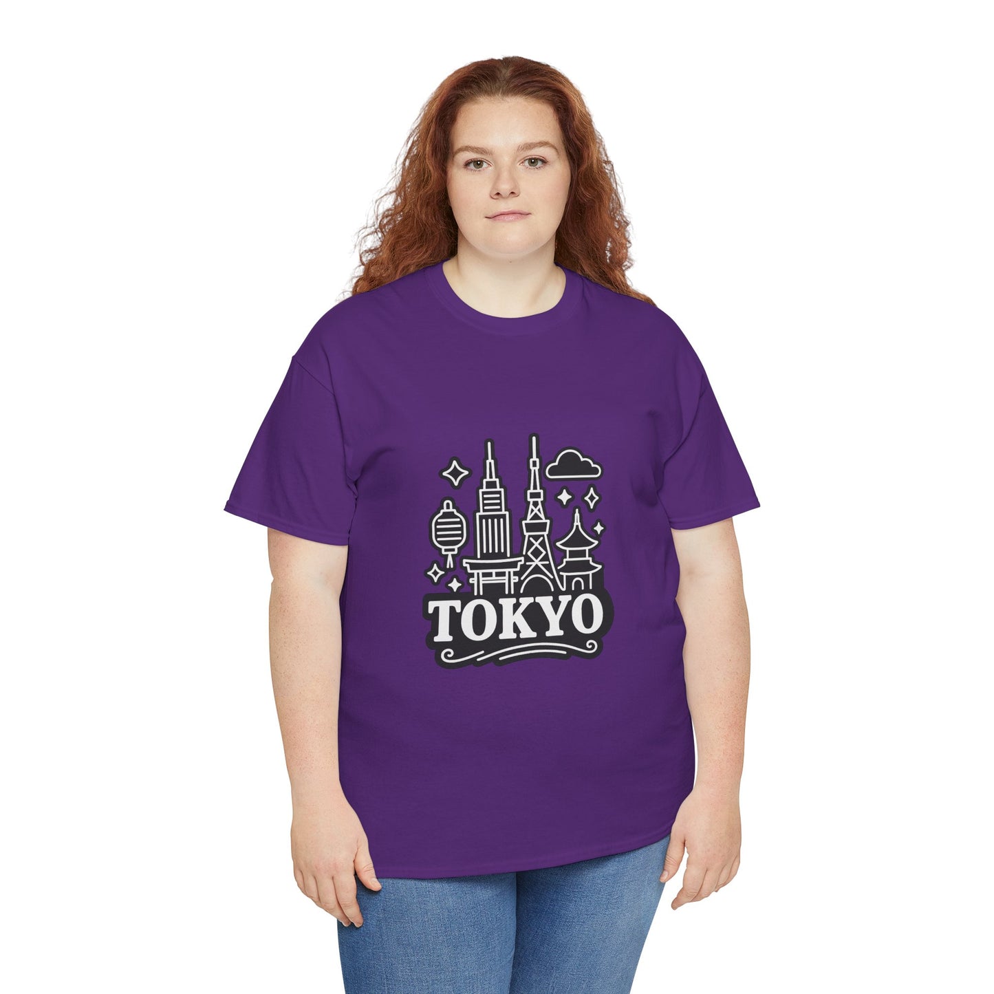 Tokyo Cityscape Unisex Heavy Cotton Tee, Graphic Tee, Travel T-Shirt, Urban Outfit, Gift for Travelers, Tokyo Lover Apparel