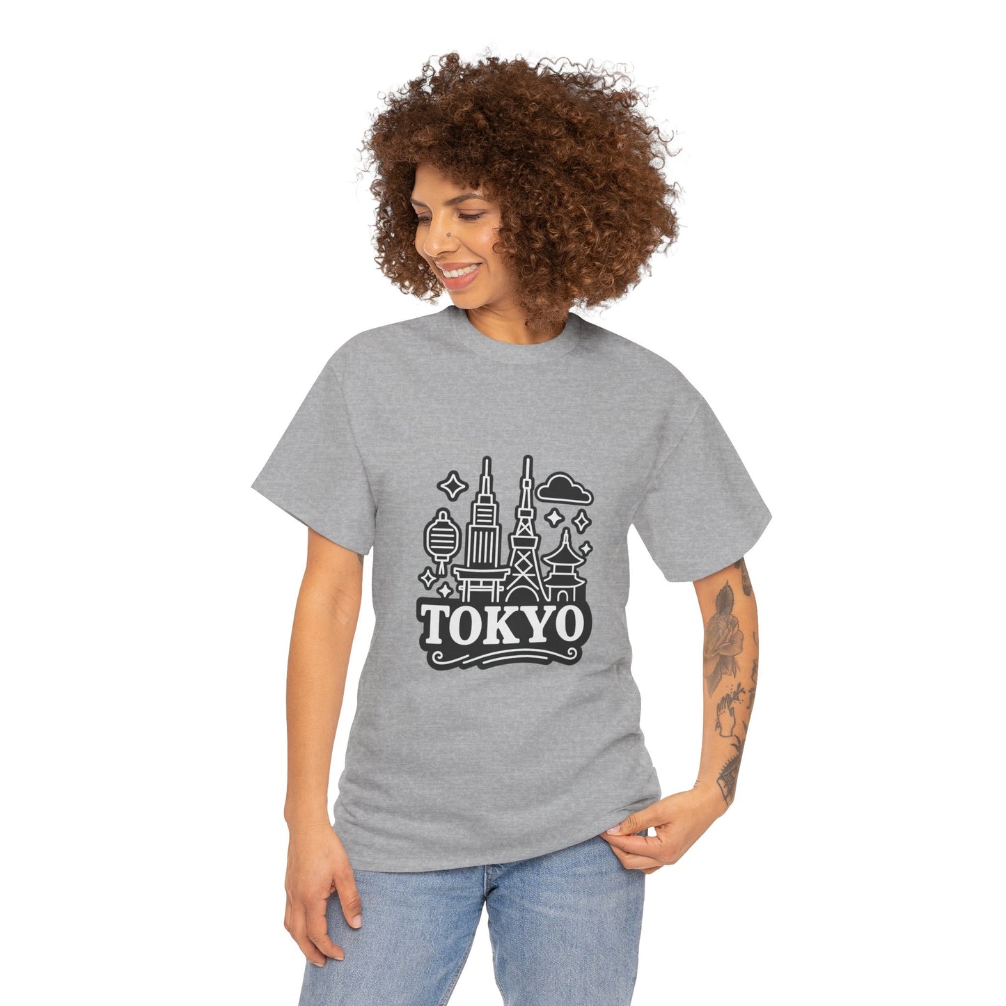 Tokyo Cityscape Unisex Heavy Cotton Tee, Graphic Tee, Travel T-Shirt, Urban Outfit, Gift for Travelers, Tokyo Lover Apparel