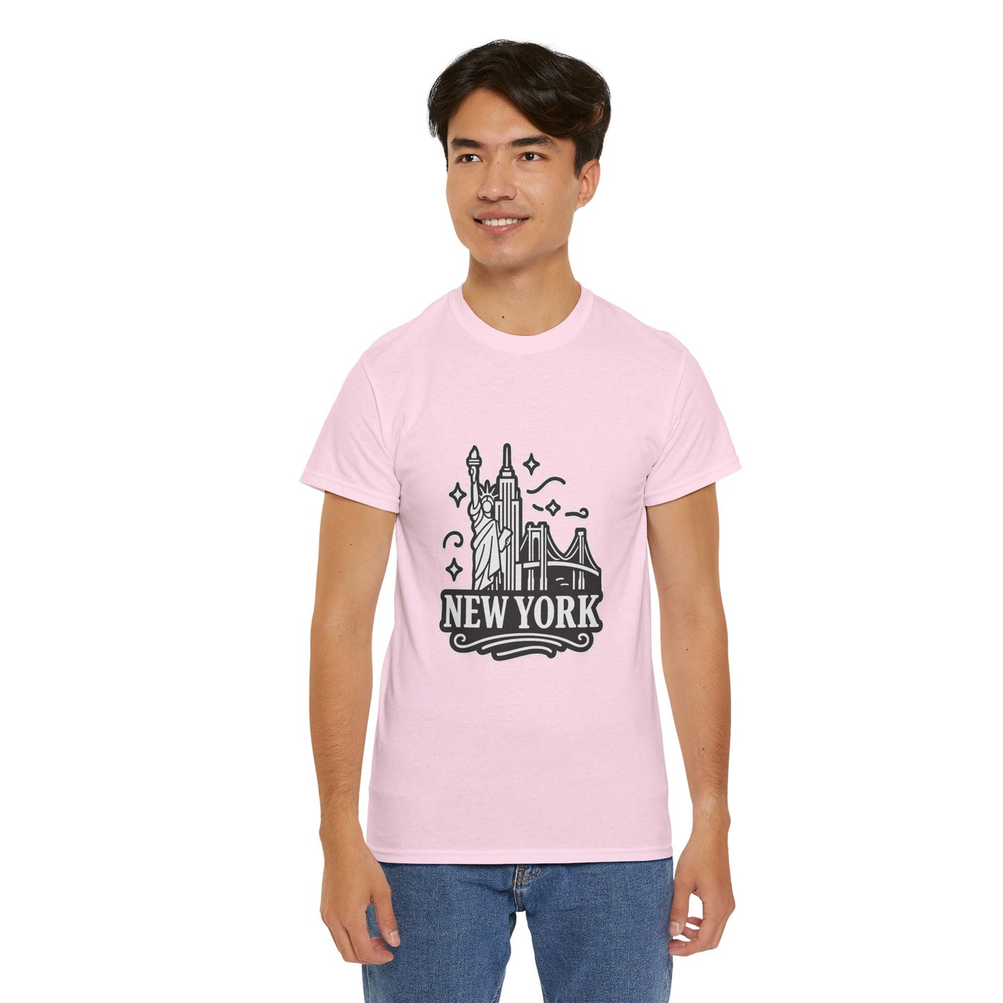 New York Skyline Unisex Heavy Cotton Tee, NYC T-Shirt, Travel Souvenir Shirt, Gift for New Yorkers, Cityscape Apparel
