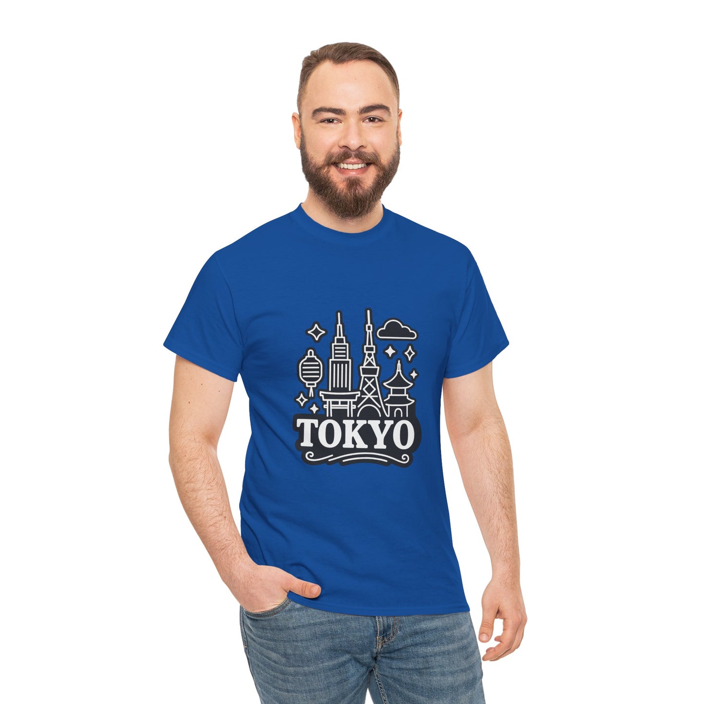Tokyo Cityscape Unisex Heavy Cotton Tee, Graphic Tee, Travel T-Shirt, Urban Outfit, Gift for Travelers, Tokyo Lover Apparel