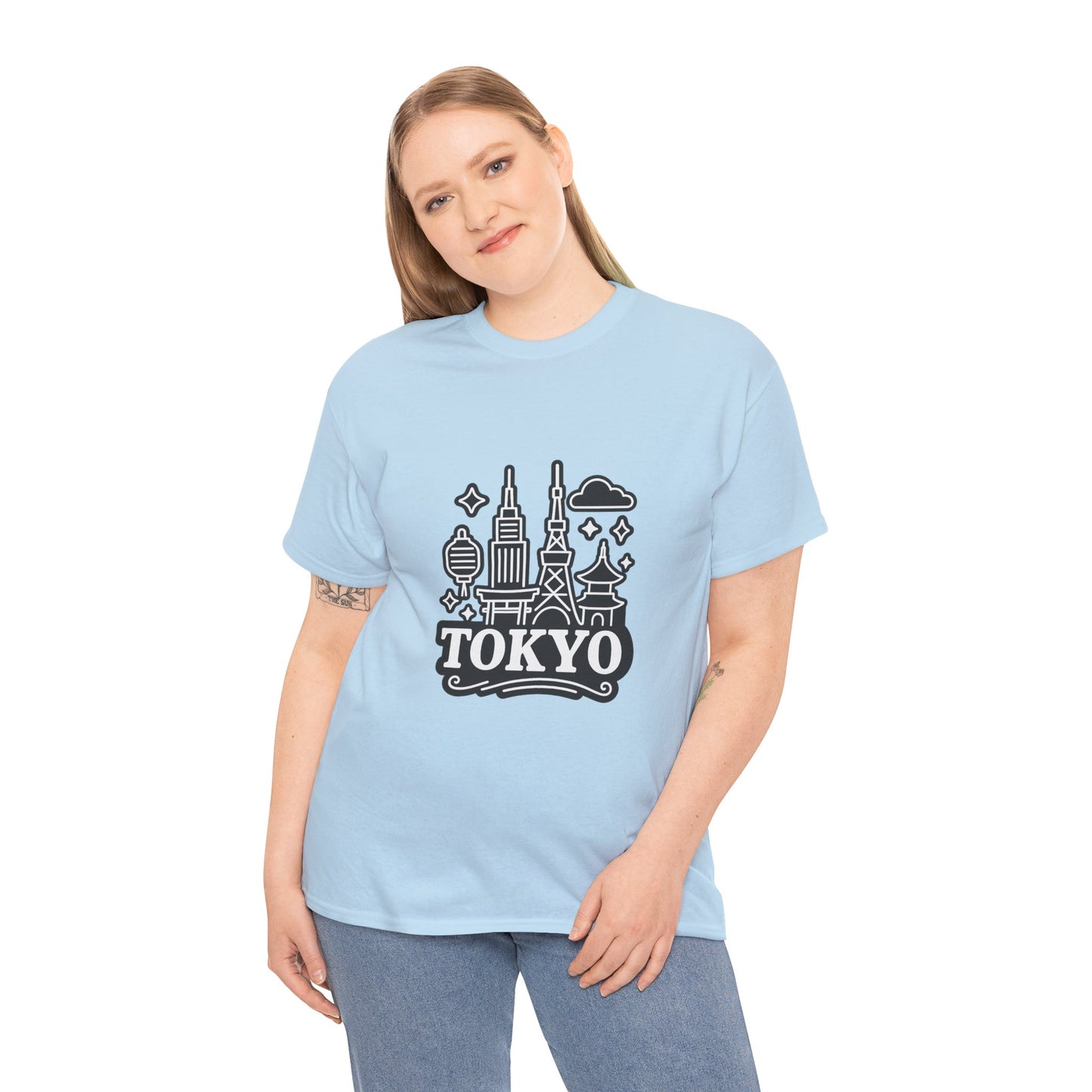 Tokyo Cityscape Unisex Heavy Cotton Tee, Graphic Tee, Travel T-Shirt, Urban Outfit, Gift for Travelers, Tokyo Lover Apparel