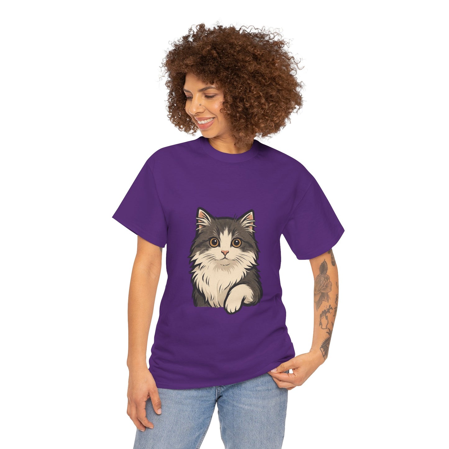 Cute Cat Unisex Heavy Cotton Tee, Animal Lover Gift, Pet Owner Shirt, Cat Lover Apparel, Animal Themed Tee, Casual Everyday Wear