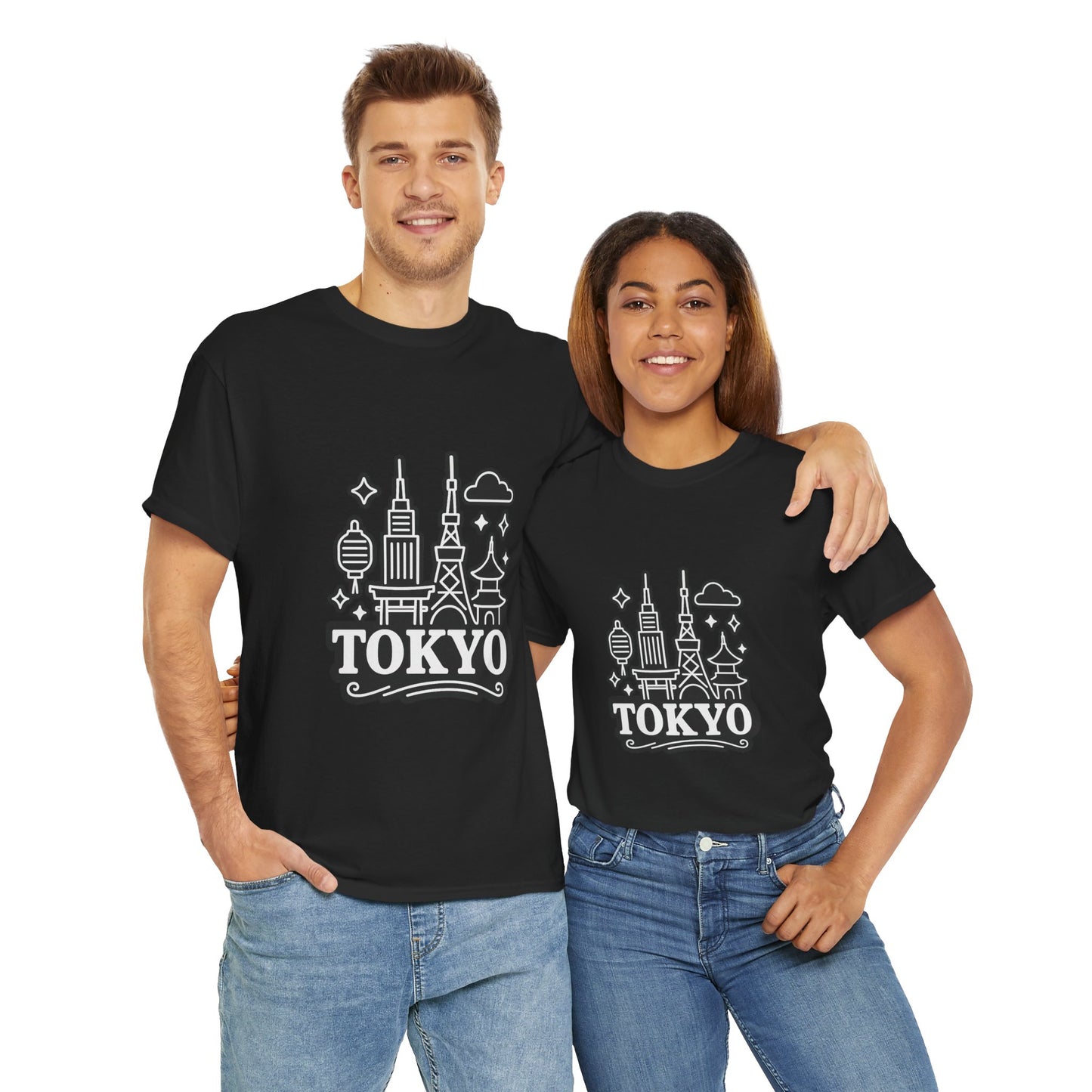 Tokyo Cityscape Unisex Heavy Cotton Tee, Graphic Tee, Travel T-Shirt, Urban Outfit, Gift for Travelers, Tokyo Lover Apparel