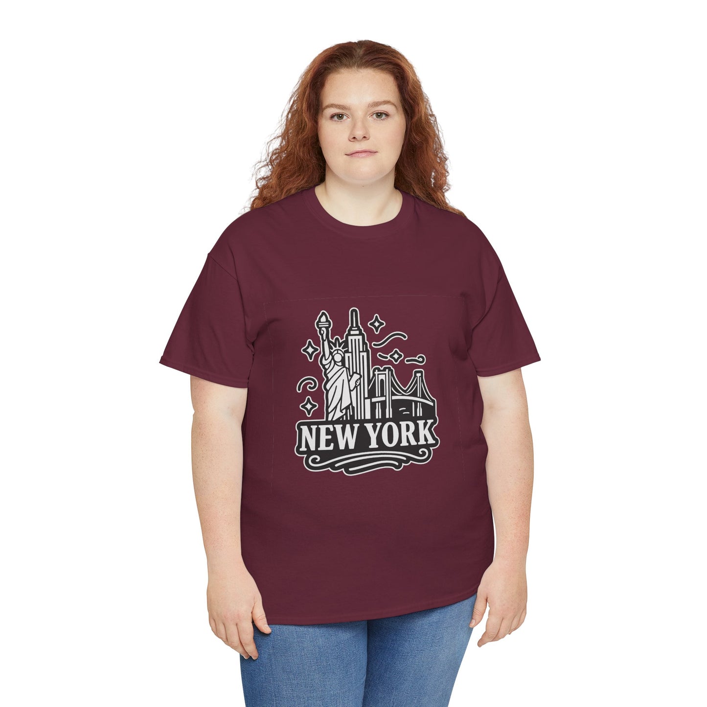 New York Skyline Unisex Heavy Cotton Tee, NYC T-Shirt, Travel Souvenir Shirt, Gift for New Yorkers, Cityscape Apparel