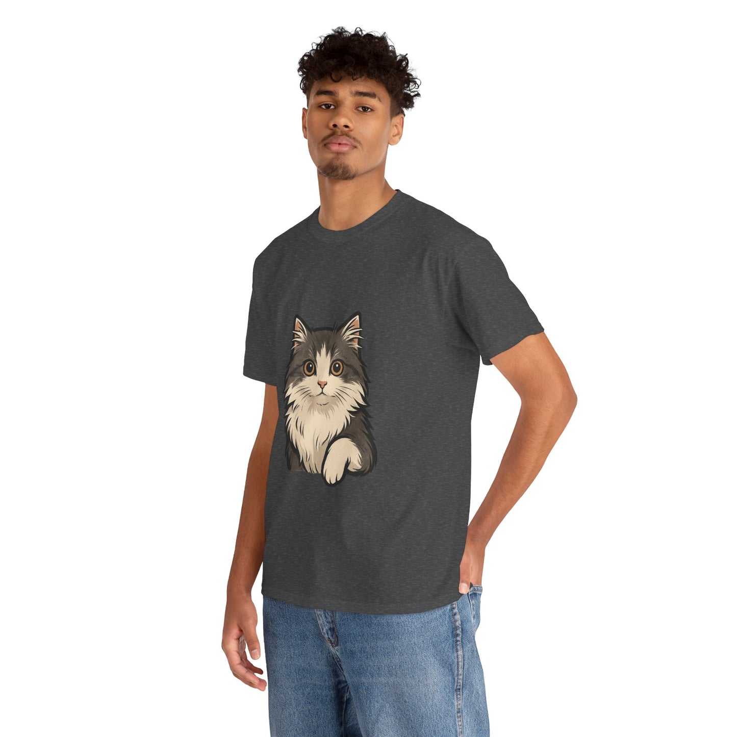 Cute Cat Unisex Heavy Cotton Tee, Animal Lover Gift, Pet Owner Shirt, Cat Lover Apparel, Animal Themed Tee, Casual Everyday Wear