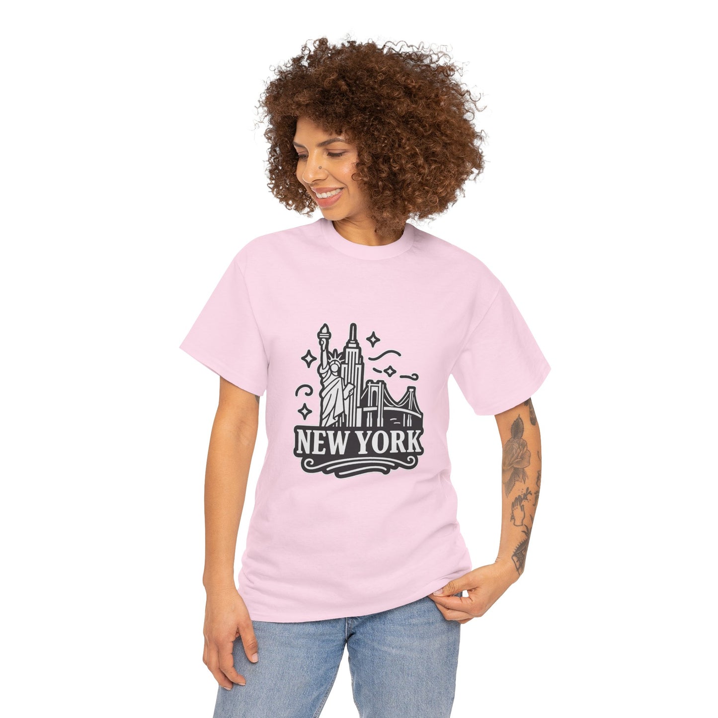 New York Skyline Unisex Heavy Cotton Tee, NYC T-Shirt, Travel Souvenir Shirt, Gift for New Yorkers, Cityscape Apparel
