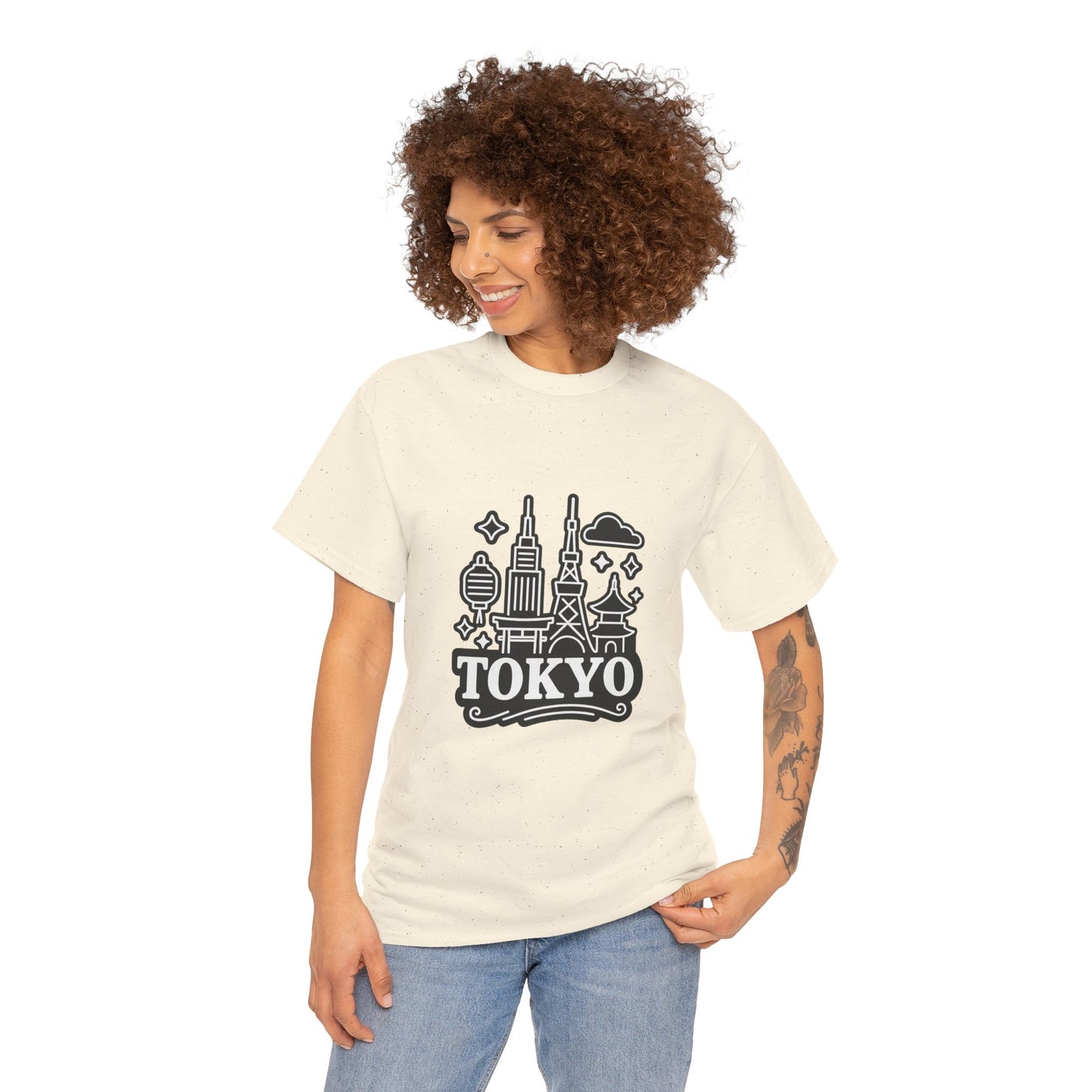 Tokyo Cityscape Unisex Heavy Cotton Tee, Graphic Tee, Travel T-Shirt, Urban Outfit, Gift for Travelers, Tokyo Lover Apparel
