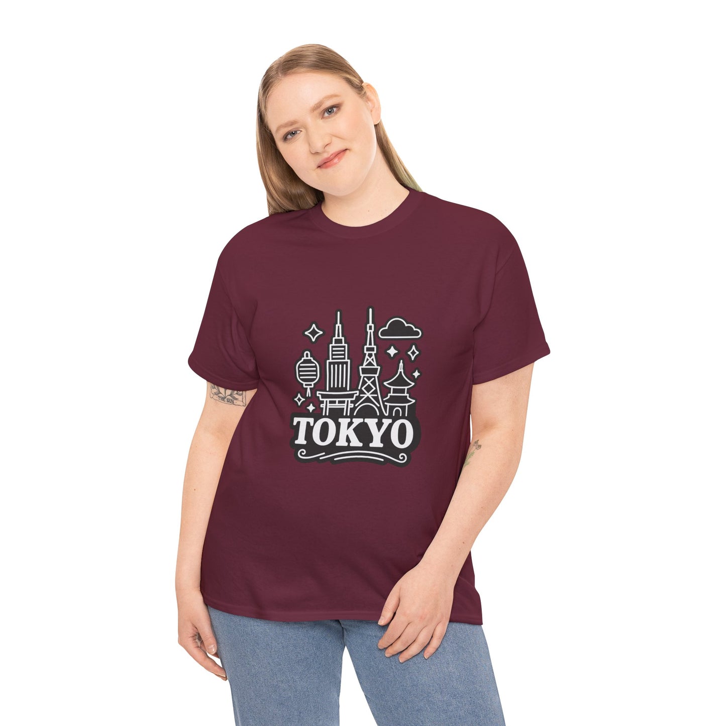 Tokyo Cityscape Unisex Heavy Cotton Tee, Graphic Tee, Travel T-Shirt, Urban Outfit, Gift for Travelers, Tokyo Lover Apparel