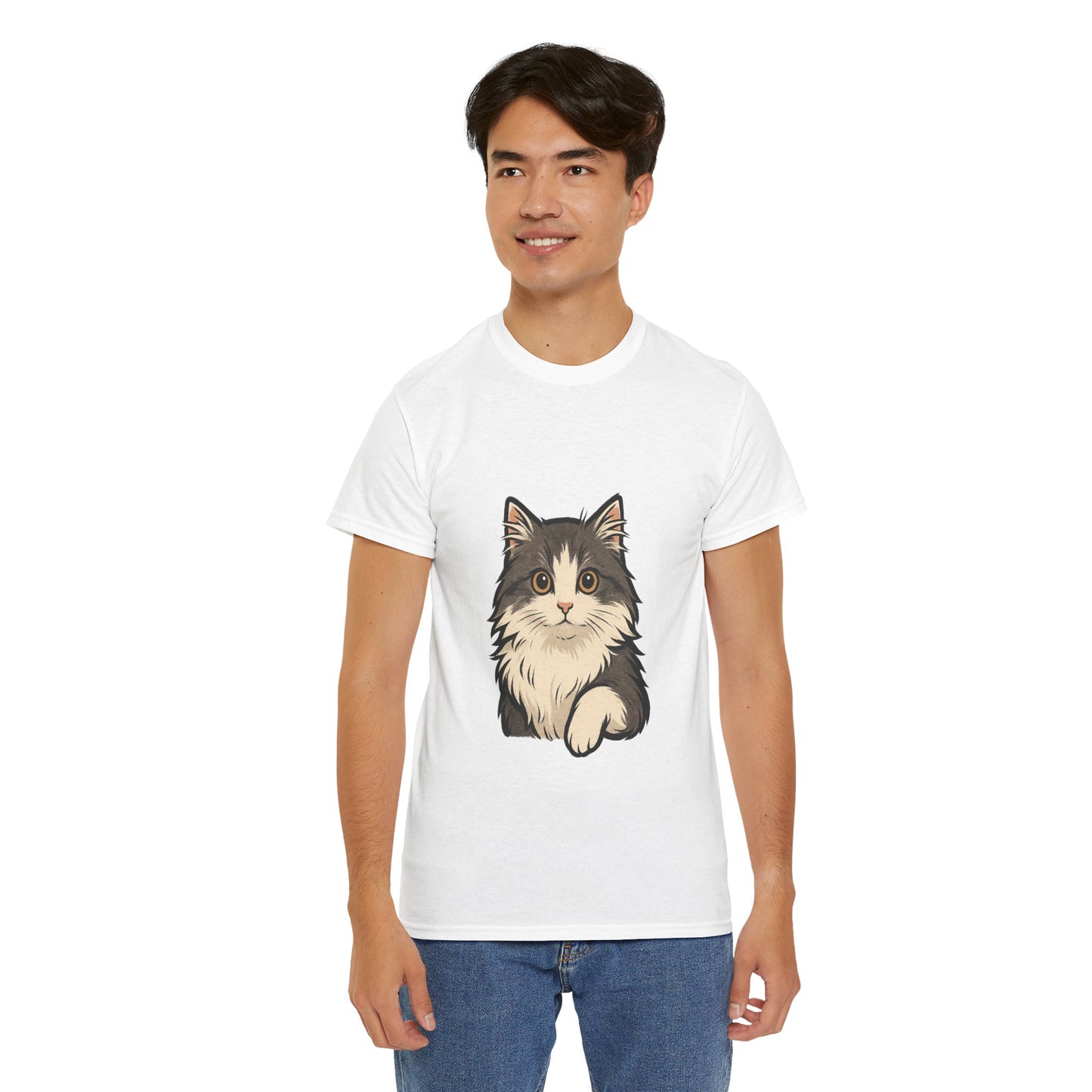 Cute Cat Unisex Heavy Cotton Tee, Animal Lover Gift, Pet Owner Shirt, Cat Lover Apparel, Animal Themed Tee, Casual Everyday Wear