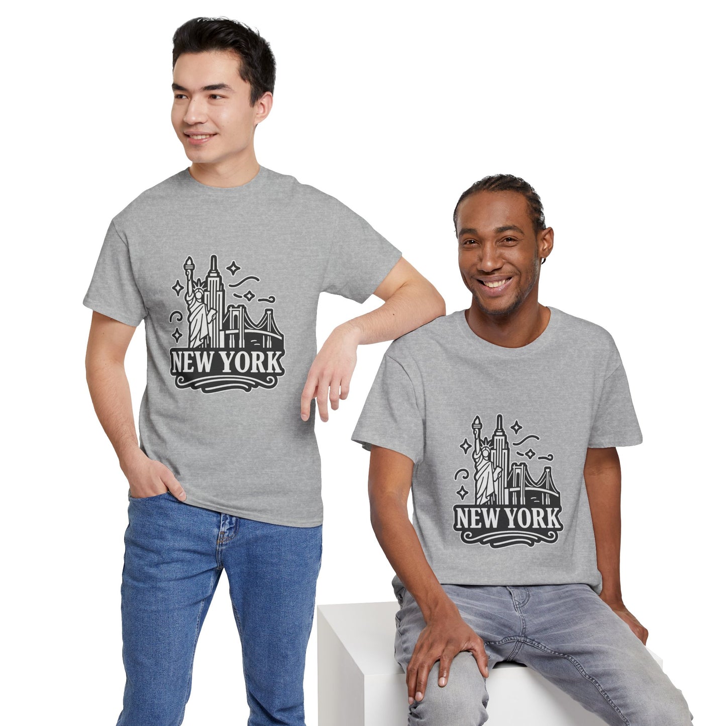 New York Skyline Unisex Heavy Cotton Tee, NYC T-Shirt, Travel Souvenir Shirt, Gift for New Yorkers, Cityscape Apparel