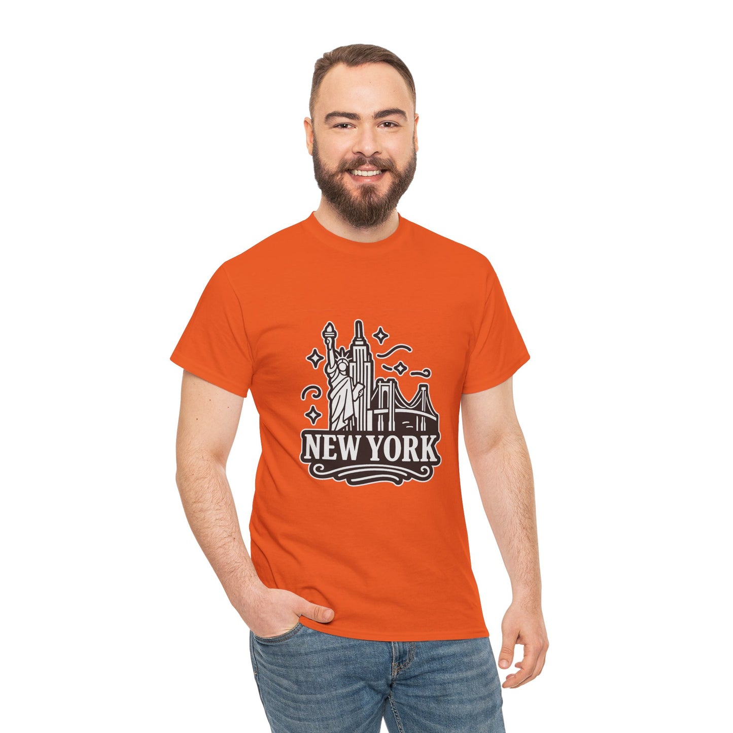 New York Skyline Unisex Heavy Cotton Tee, NYC T-Shirt, Travel Souvenir Shirt, Gift for New Yorkers, Cityscape Apparel
