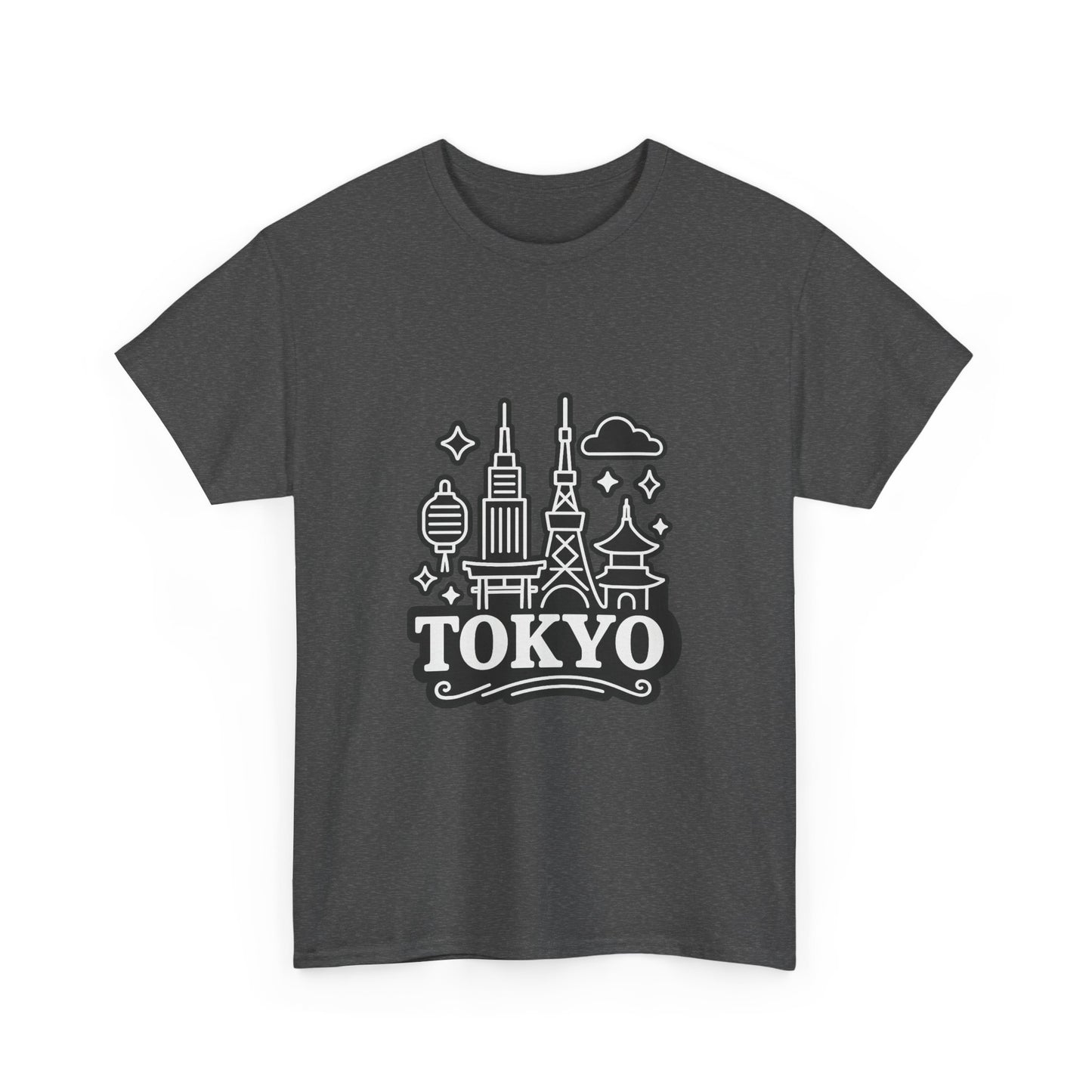 Tokyo Cityscape Unisex Heavy Cotton Tee, Graphic Tee, Travel T-Shirt, Urban Outfit, Gift for Travelers, Tokyo Lover Apparel