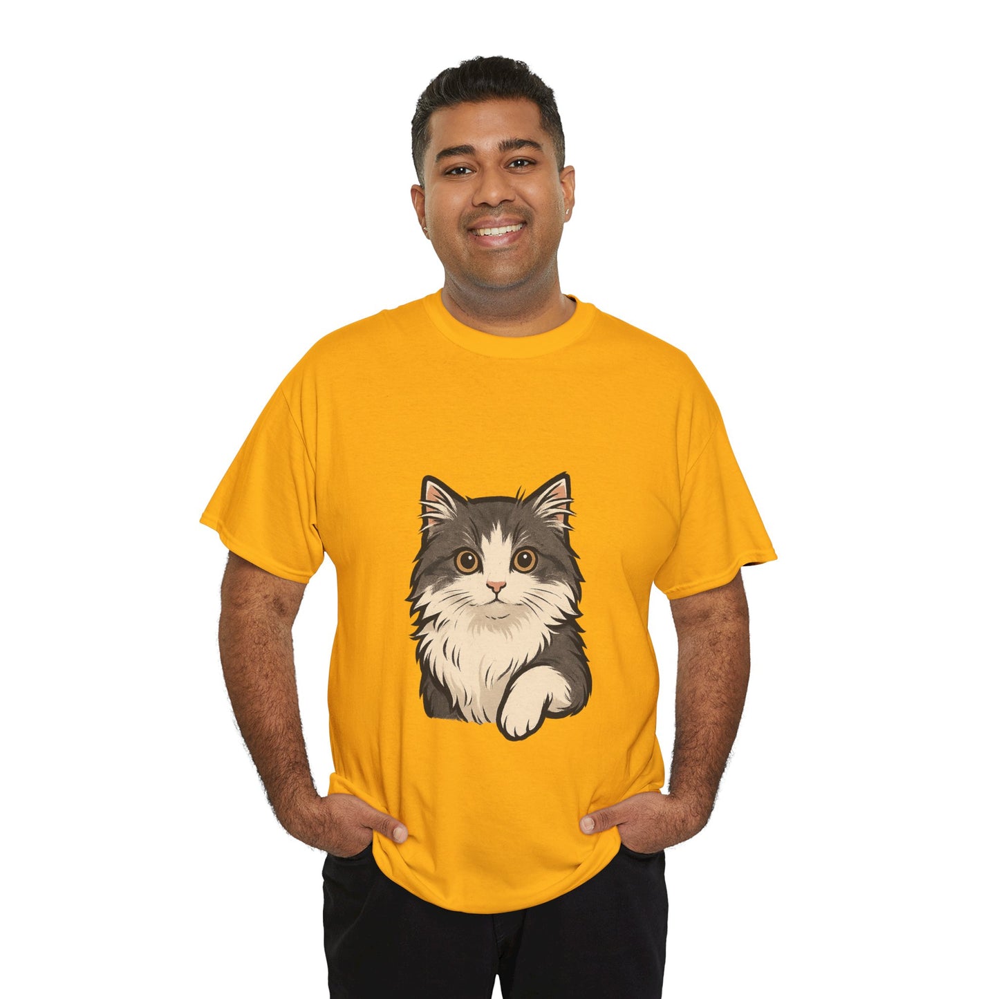 Cute Cat Unisex Heavy Cotton Tee, Animal Lover Gift, Pet Owner Shirt, Cat Lover Apparel, Animal Themed Tee, Casual Everyday Wear