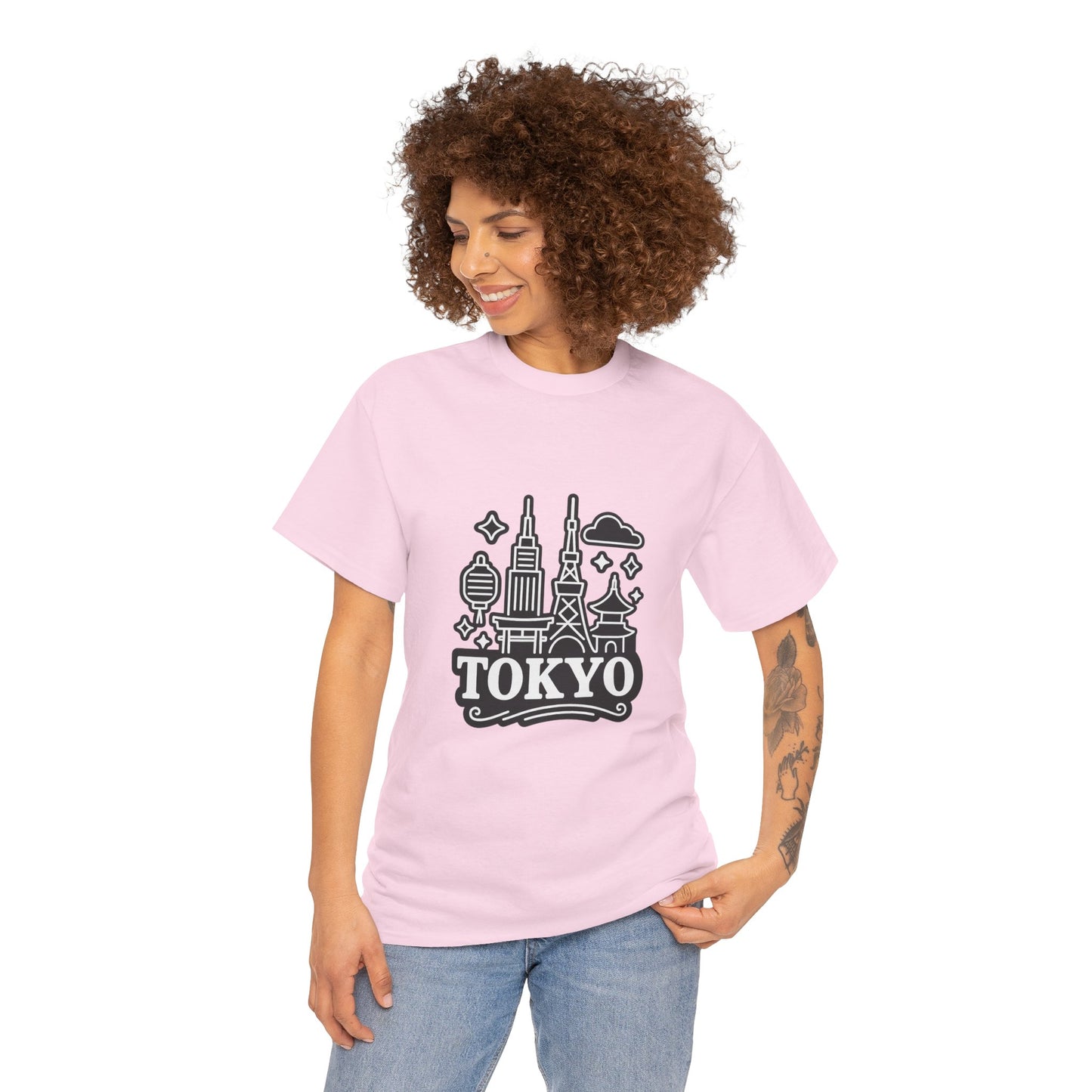 Tokyo Cityscape Unisex Heavy Cotton Tee, Graphic Tee, Travel T-Shirt, Urban Outfit, Gift for Travelers, Tokyo Lover Apparel