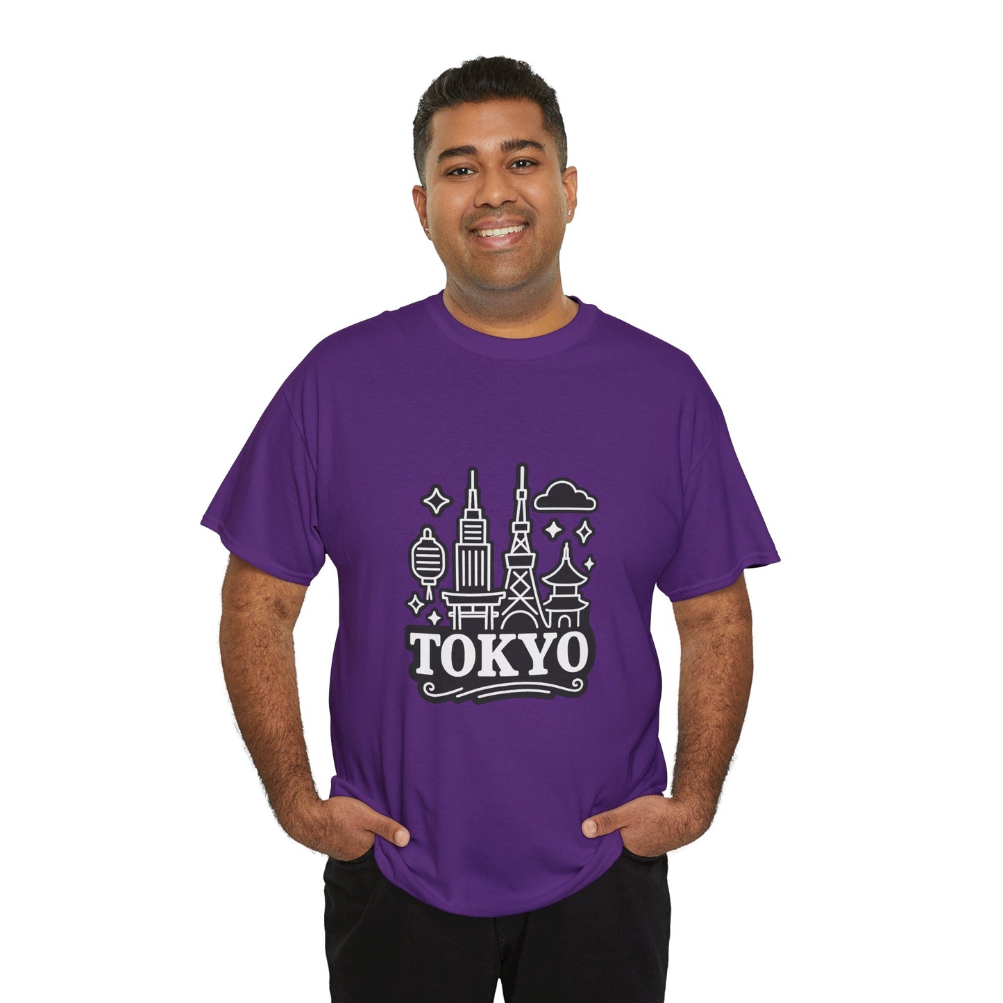 Tokyo Cityscape Unisex Heavy Cotton Tee, Graphic Tee, Travel T-Shirt, Urban Outfit, Gift for Travelers, Tokyo Lover Apparel