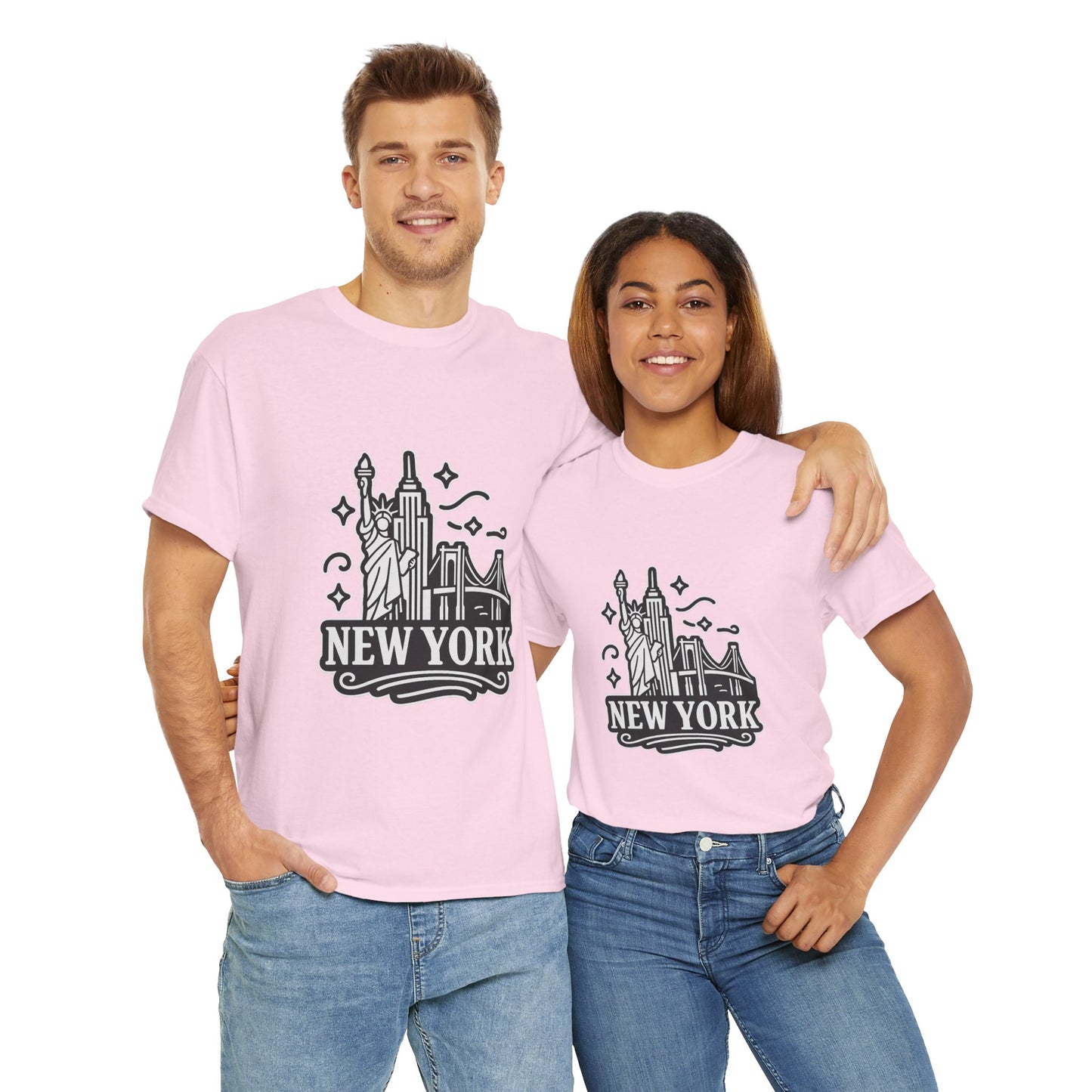 New York Skyline Unisex Heavy Cotton Tee, NYC T-Shirt, Travel Souvenir Shirt, Gift for New Yorkers, Cityscape Apparel