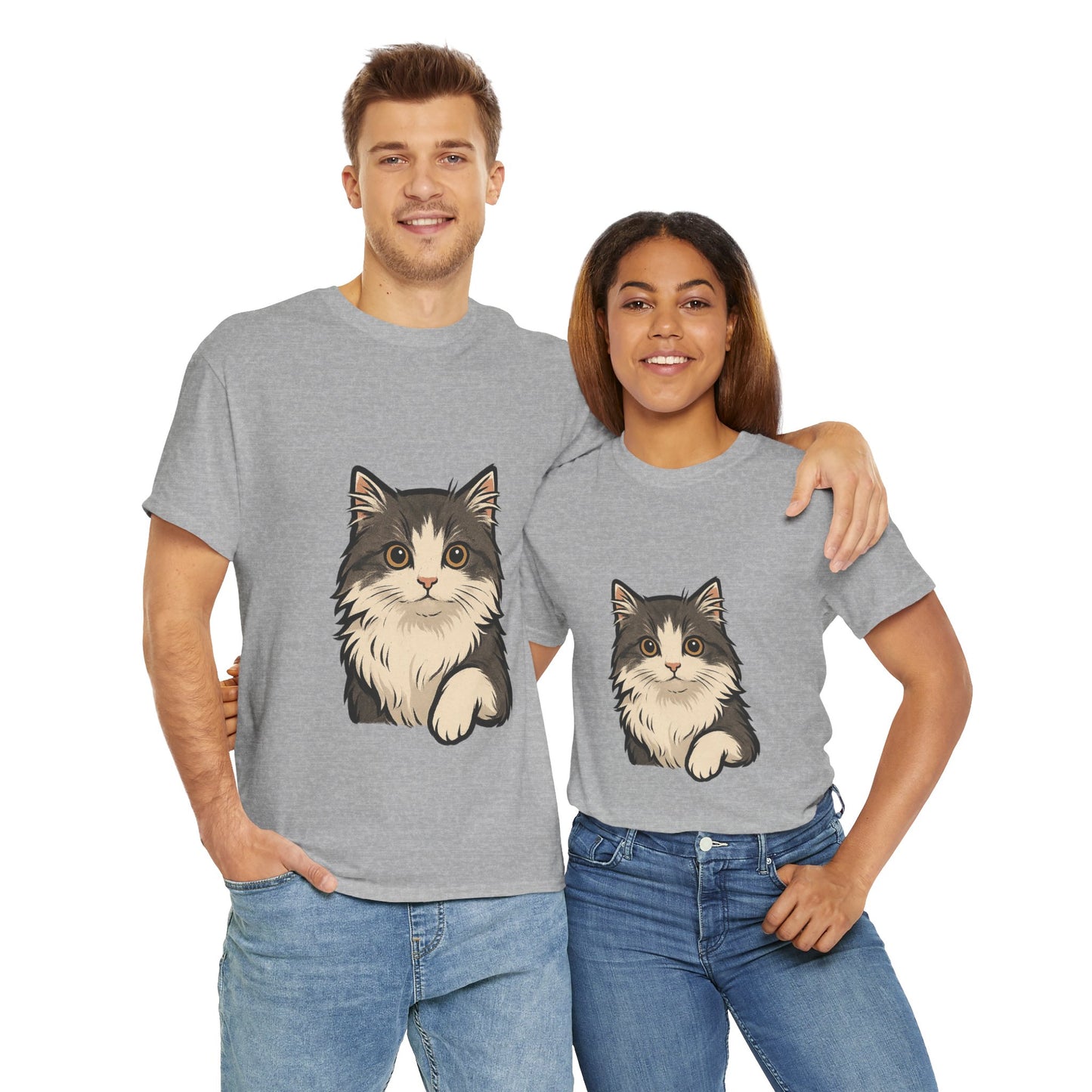 Cute Cat Unisex Heavy Cotton Tee, Animal Lover Gift, Pet Owner Shirt, Cat Lover Apparel, Animal Themed Tee, Casual Everyday Wear